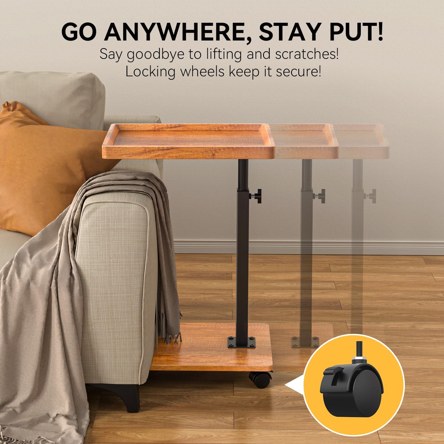 XNSDXV C Table End Table Adjustable Height, 360°Swivel TV Tray Table for Small Spaces, Couch Tables That Slide Under, C Shaped Side Tables Living Room and Bedroom for Sofa, Bed,Chair, Snack