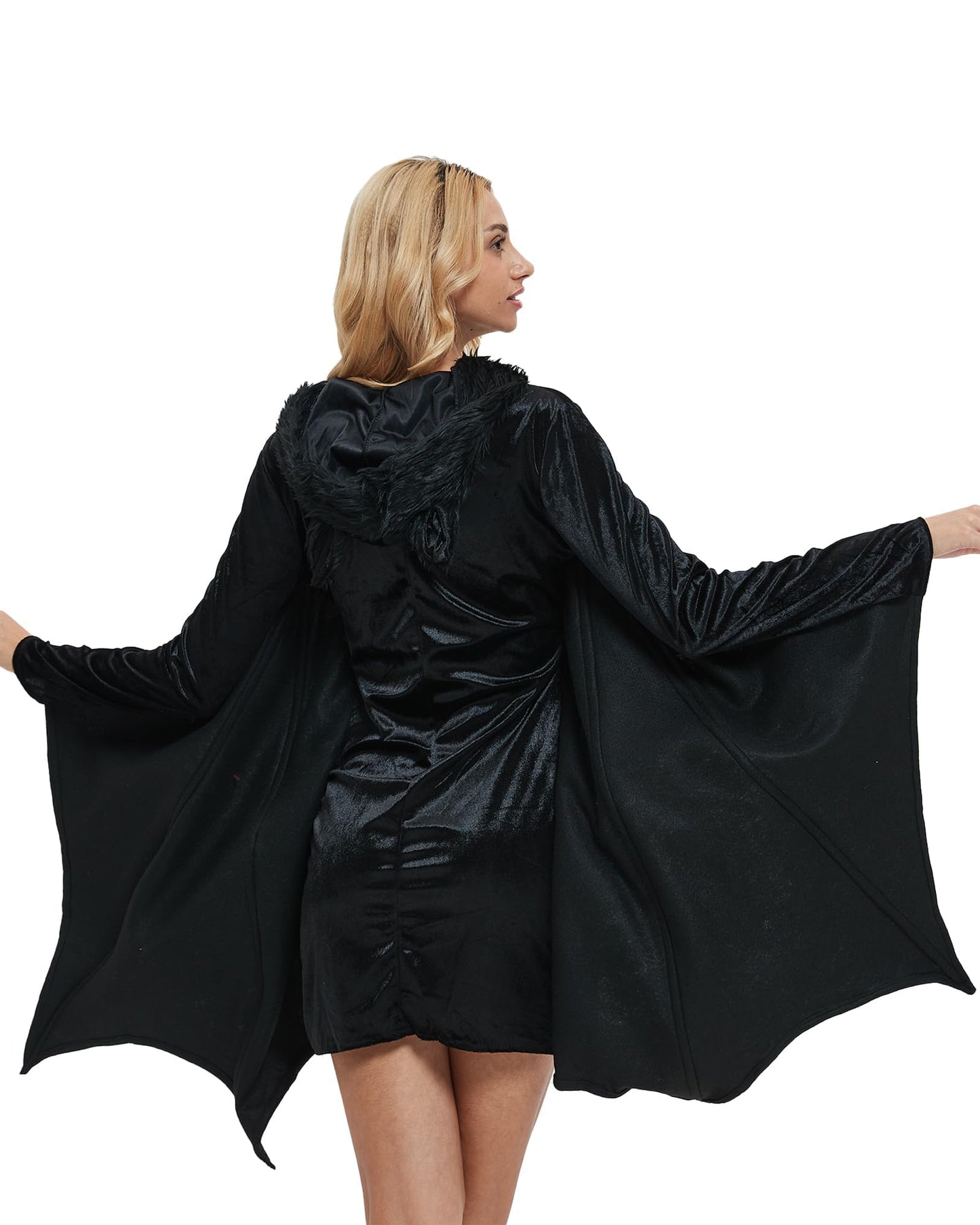 YAOBAOLE Halloween Costume for Women Bat Cozy Black Animal Adult Cosplay Vampire Zipper Dres L