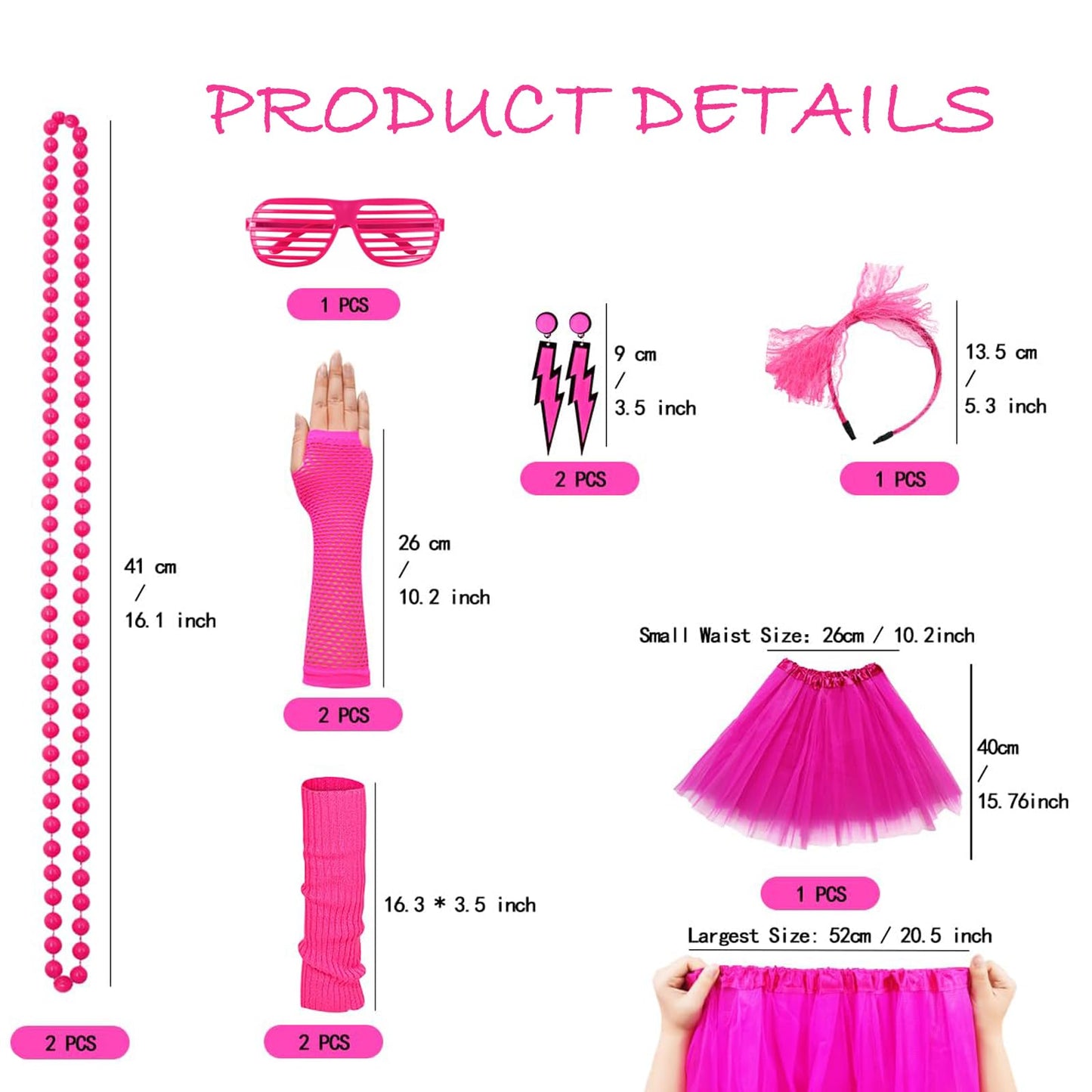 Xintorch 80s Outfit Women Costume Accessories Set T Shirt Leggings Tutu Skirt Neno Party Leg Warmers Headband