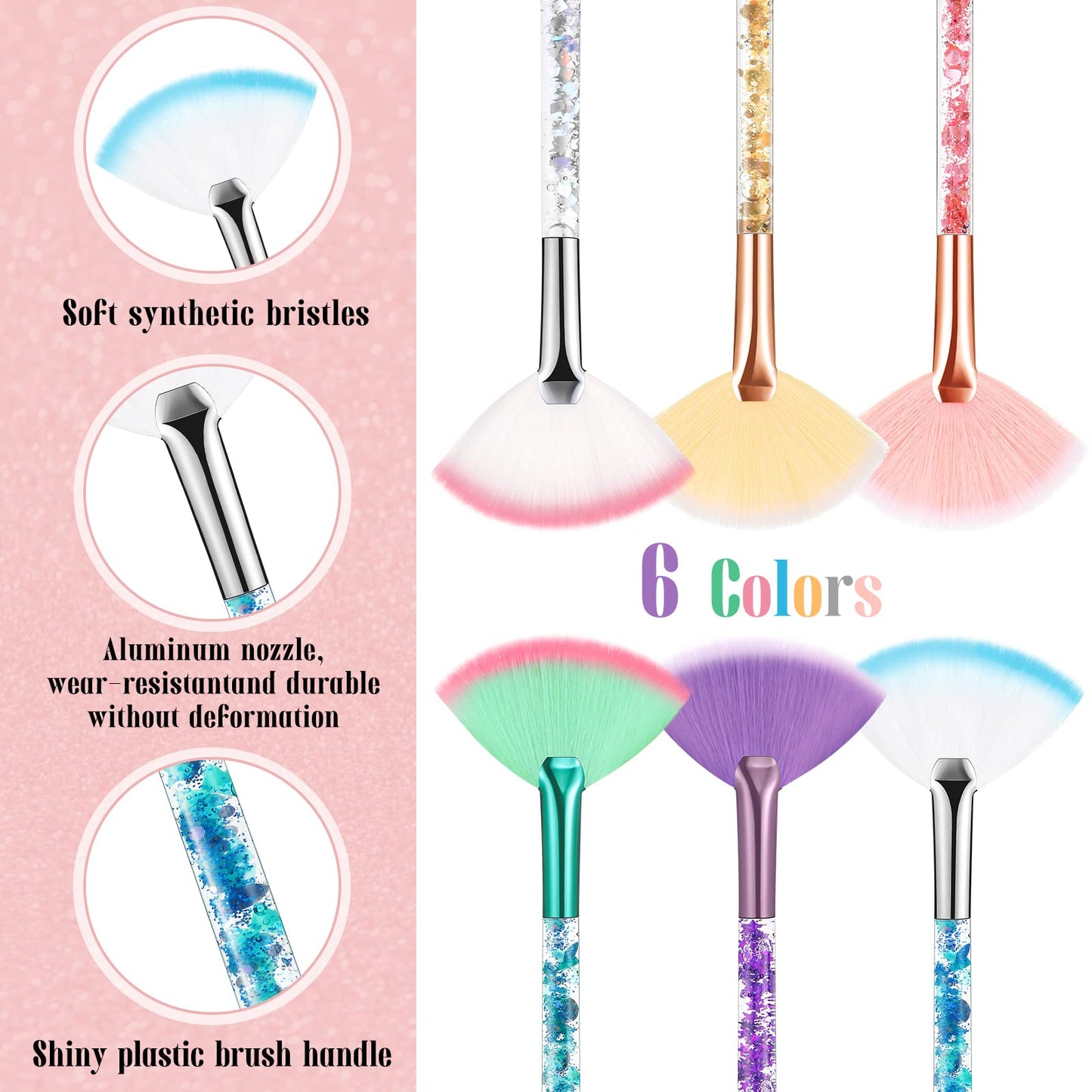 12 Pcs Fan Brushes for Facial Mask Brushes with Glitter Quicksand Handle Cosmetic Facial Fan Brushes Soft Facial Mask Brush Applicator Facial Peel Applicator Face Mask Tools with Pouch (Colorful)