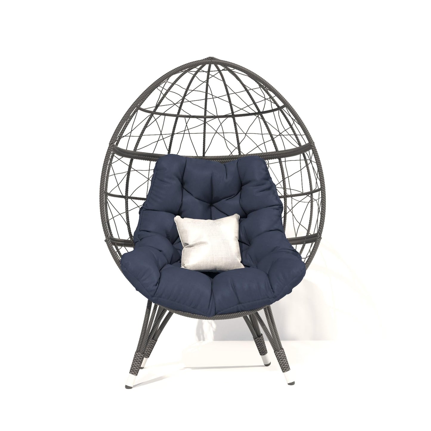 wallowsun Oversize Wicker Egg Chair, Outdoor Indoor Egg Basket Lounge Chair w Large Cushion for Patio Backyard Garden Living Room (Blue)