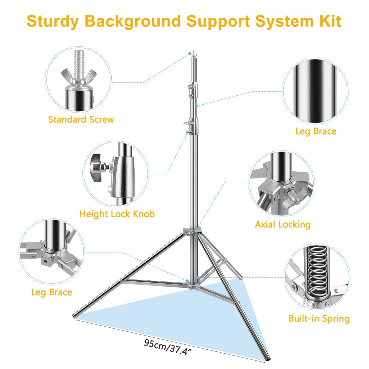 9.2 x 10 Ft Stainless Steel Backdrop Stand Heavy Duty, MSKIRA Adjustable Backdrop Stand Background Support System Kit for Photography, Parties, or Weddings with Clamps, Carry Bag
