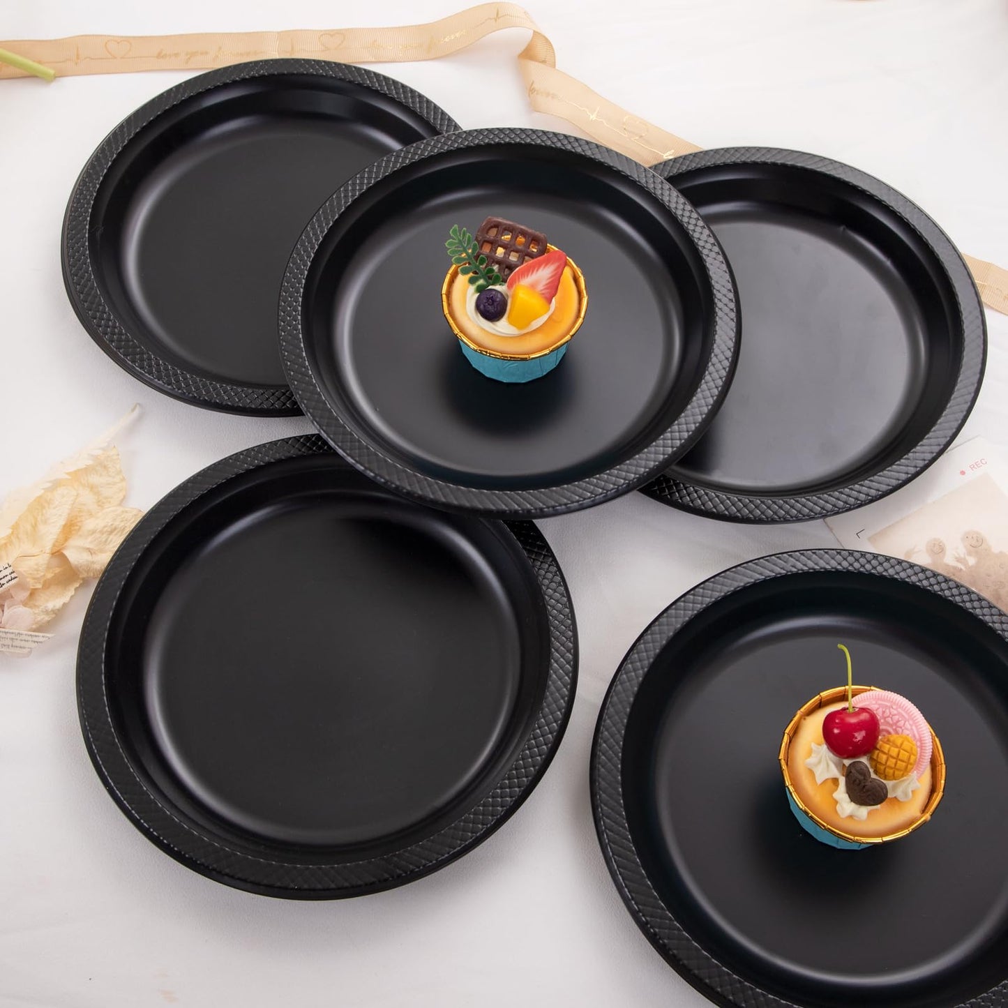 WELLIFE Black Plastic Plates 9 Inch -150 Count for Party, Plastic Disposable Dinner Plates for Easter Picnic BBQ