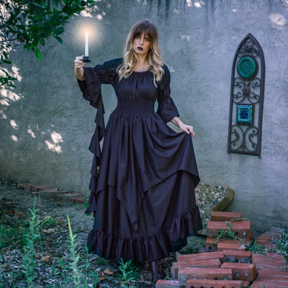 Abaowedding Women's Gothic Witch Dress Medieval Renaissance Costume Victorian Dress Black Small/Medium