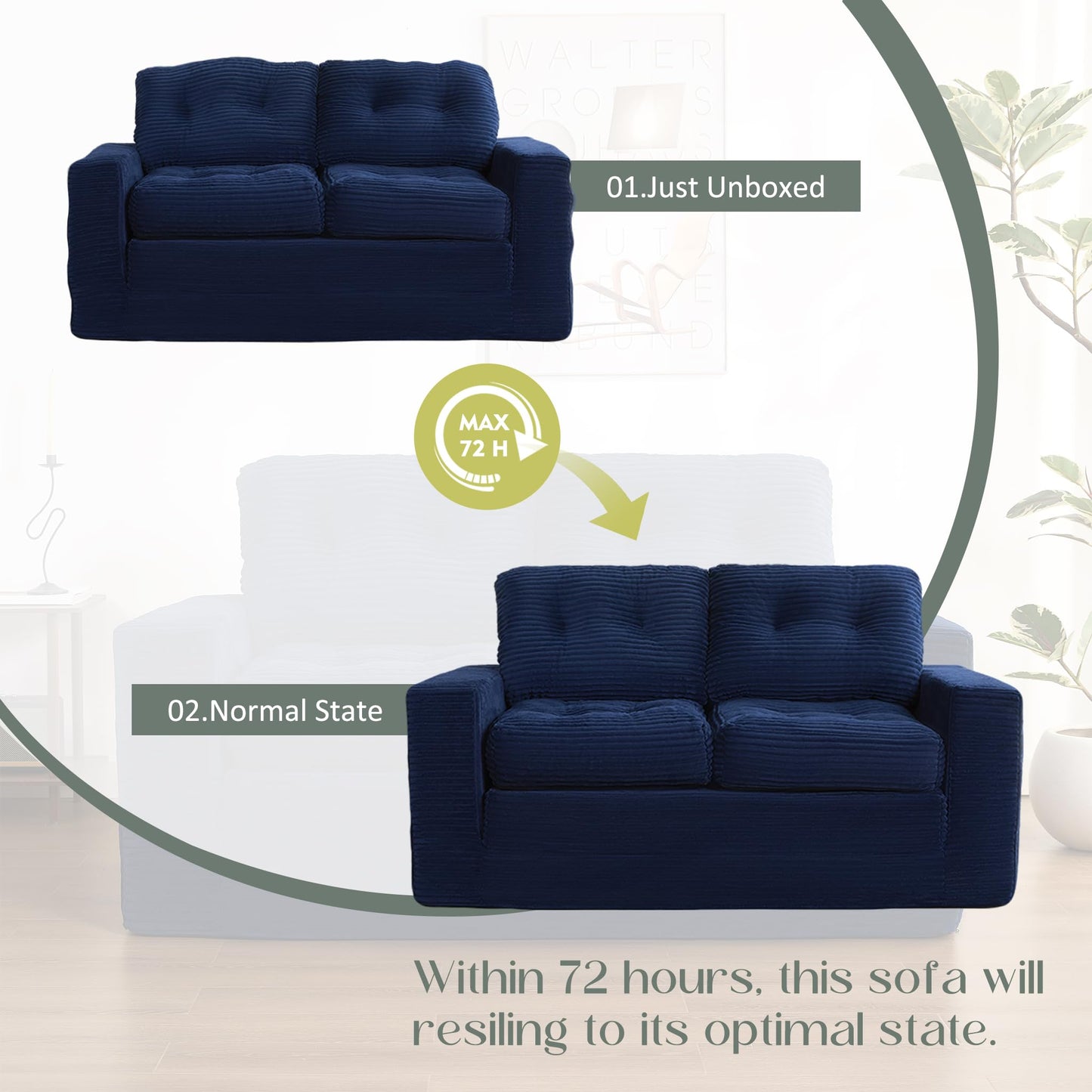 Afuson 61" Convertible Sofa Bed, Pull Out Loveseat Sleeper Sofa, 3 in 1 Folding Futon Bed, Fold Out Floor Bed Sofa with Pillows for Living Room Bedroom Lounge Guest Room, Corduroy, Blue