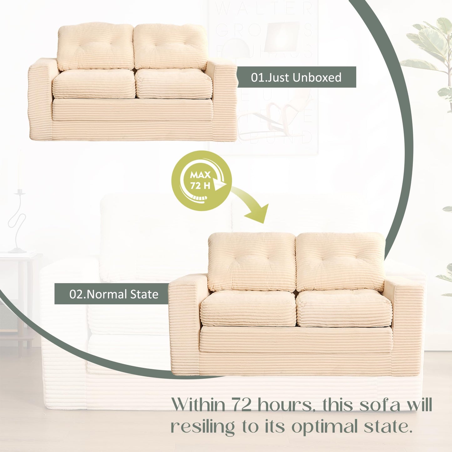 Afuson 61" Convertible Sofa Bed, Pull Out Loveseat Sleeper Sofa, 3 in 1 Folding Futon Bed, Fold Out Floor Bed Sofa with Pillows for Living Room Bedroom Lounge Guest Room, Corduroy, Beige