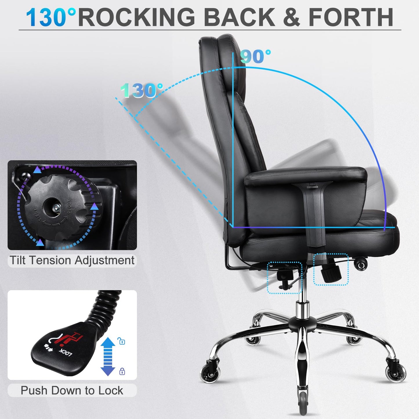 500 lbs Big and Tall Office Chair for Heavy People, Heavy Duty Ergonomic Executive Chair with Adjustable Lumbar Support and Wide Seat