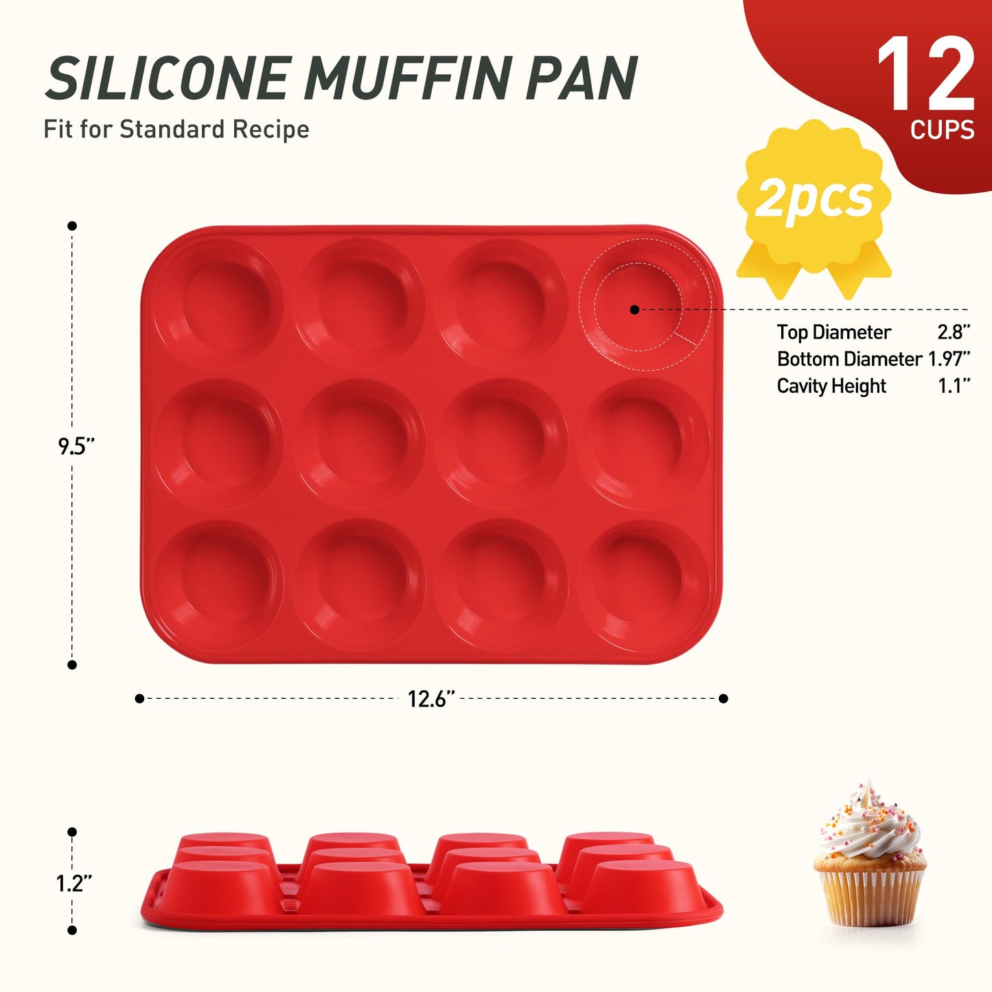 2 Pack 12 Cups Silicone Muffin Pan with Metal Reinforced Frame Regular Size Silicone Molds Cupcake Cake Baking Pans Cookie Baking Chocoflan Cupcake Mold Nonstick Muffin Tin Home Baking Supplies