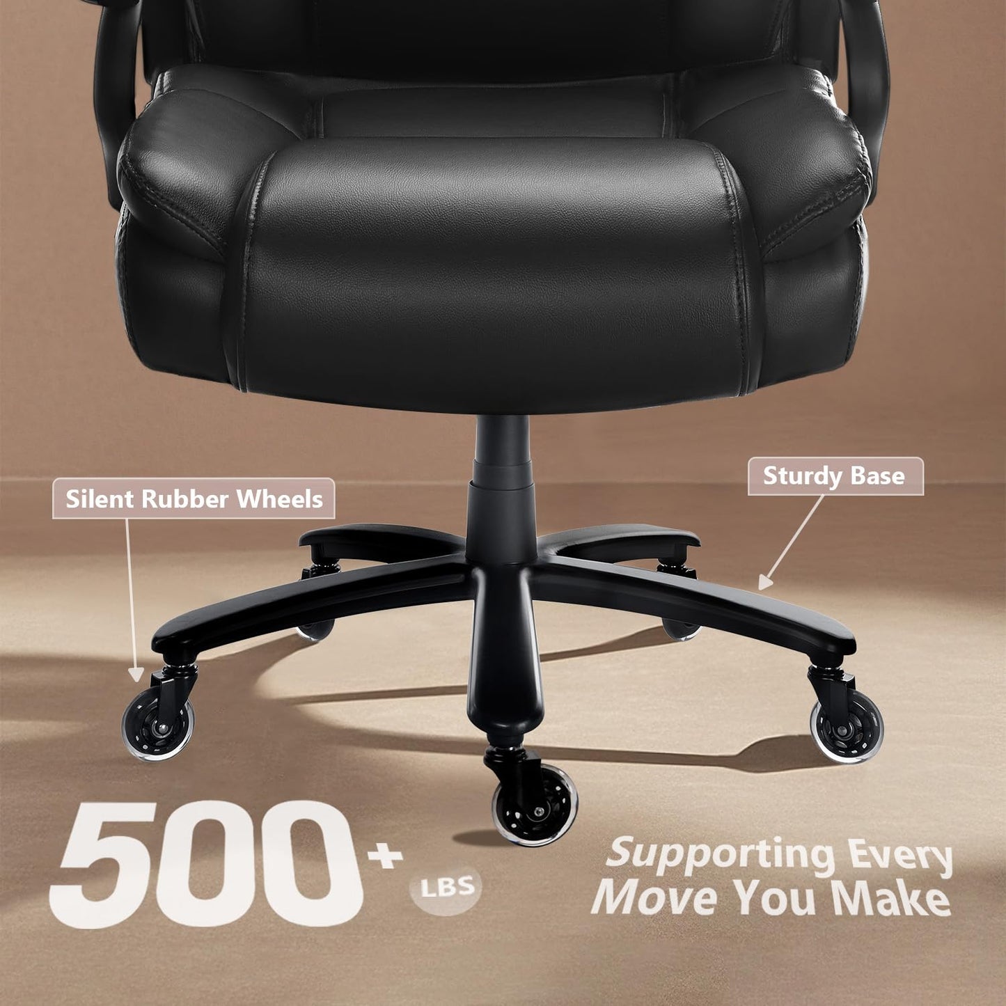 Waleaf 500lbs Big and Tall Office Chair, Heavy Duty Chair for Heavy People, Adjustable Ergonomic Lumbar Support Executive Chair, Large High Back and Quiet Rubber Wheels