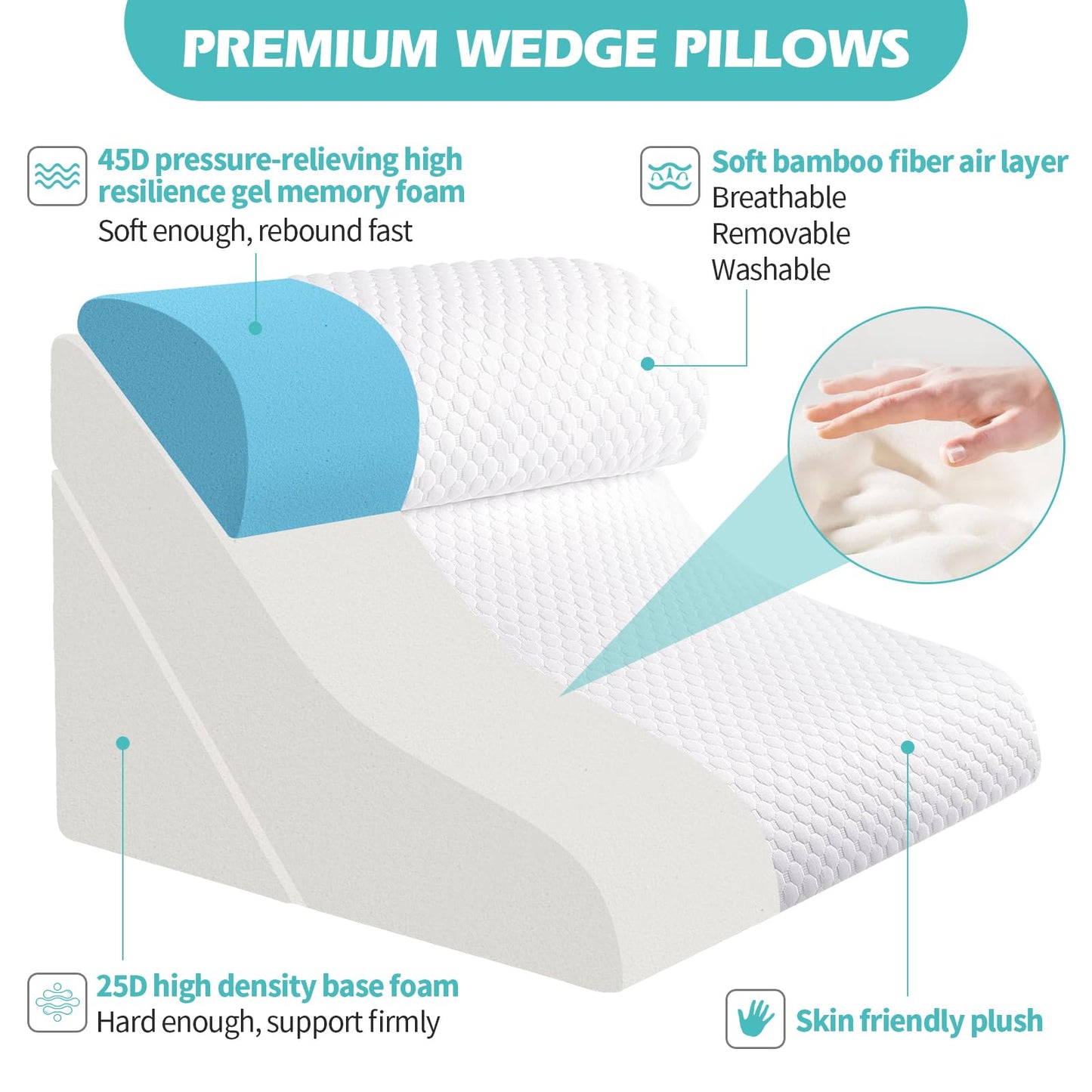Wedge Pillow for Sleeping, Orthopedic Bed Wedge Pillow Set, 15-in-1 3PCS Adjustable Memory Foam Wedge Pillow Post Surgery, 9 &16 & 20 inches Height 3-in-1 Incline Wedges Pillows