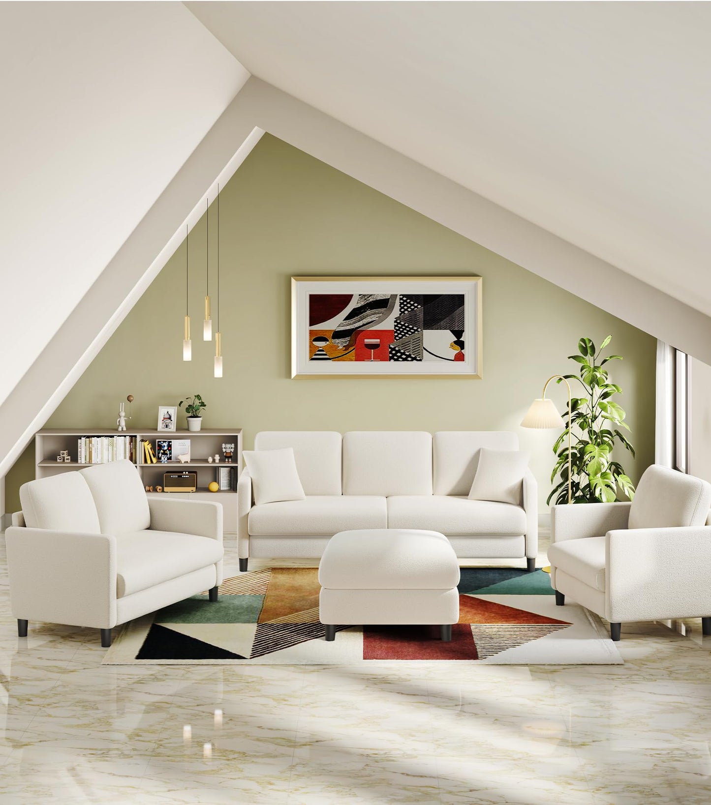 Welzona 83" Sofas for Living Room, Comfy Love Seat Couches, Teddy Fleece Loveseat Sofa, Tool-Free Setup Couches for Living Room, All-Wood Sofa Couch, Small Couch 2 Pillow Included, Beige