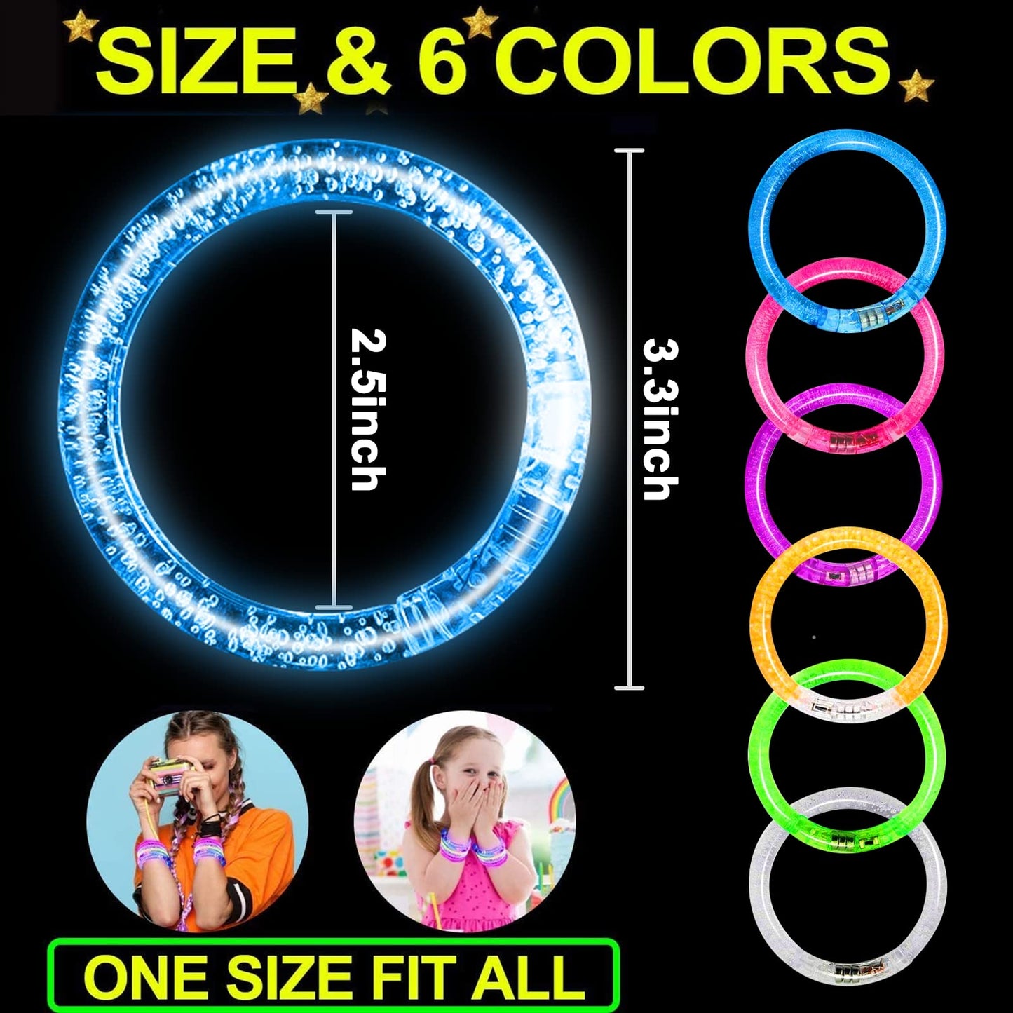 20 Pack LED Light Up Bracelets Glow in The Dark Party Supplies,Colorful Flashing Bracelet Light Up Toys Birthday Gifts Goodie Bags Fillers Pool Party Favors Toys Classroom Back to School Halloween