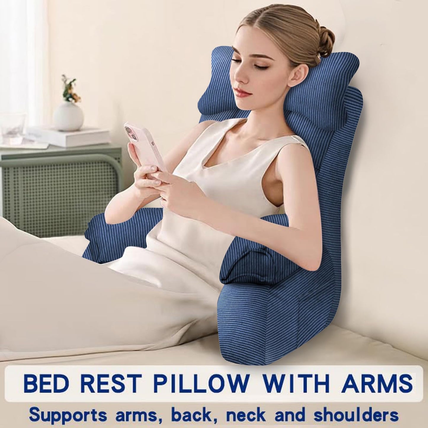 YDCEULARDOH Back Pillow for Bed Sitting Up, Large Reading Pillow with Arm Support, TV & Gaming Backrest Cushion for Adults, Floor Pillow for Relaxing