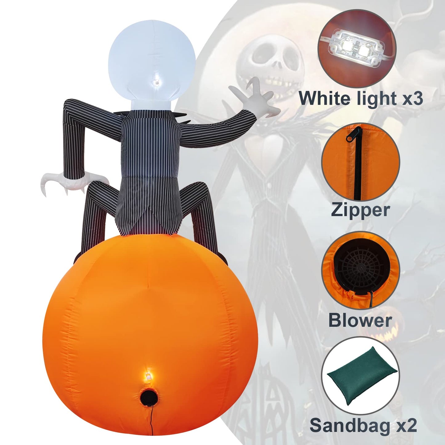 6Ft Inflatable Halloween Yard Decoration - Outdoor Blow Up Skeleton & Pumpkin Decoration - Built-in LED Lights for Halloween Lawn Outdoor Decoration