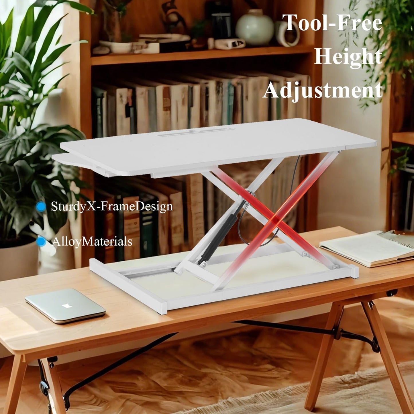 38-inch Standing Desk Converter Height Adjustable Sit to Stand Up Workstation, Duals Monitor and Laptop Riser with Wide Keyboard Tray, for Home, Schol, Company, White