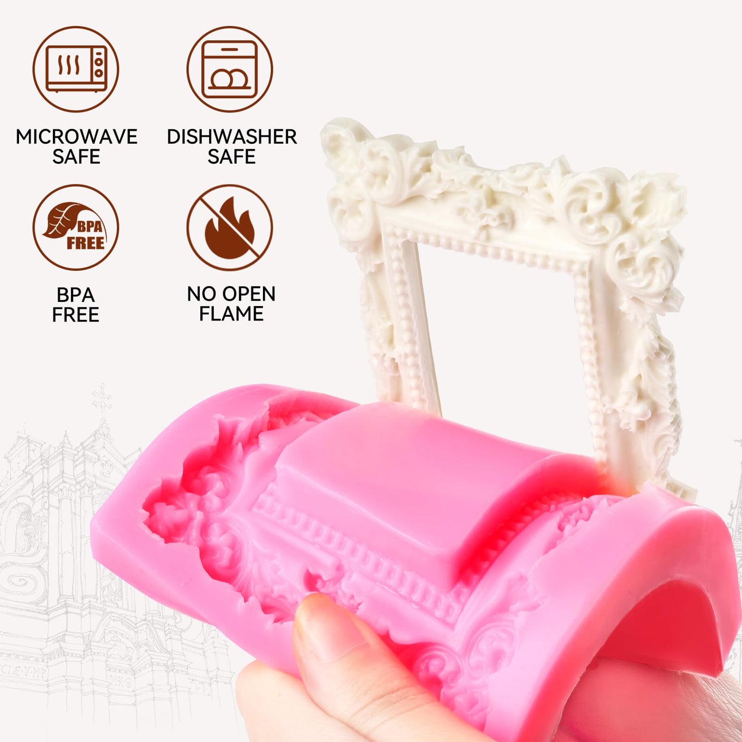 4 Pcs Photo Frame Silicone Molds, Fondant Sugar Mold Chocolate Candy Molds for Cupcake Topper, Donut Cake Puck Decoration and Clay Craft Making