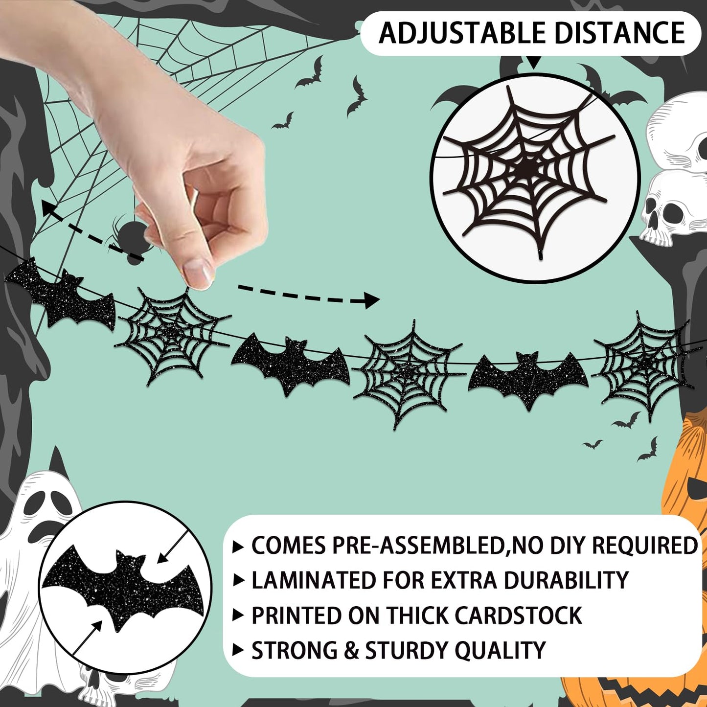 Welcome Foolish Mortals Halloween Banner Decorations Halloween Haunted Mansion Banner Wall Decorations with Bat and Spider for Halloween Party Decorations