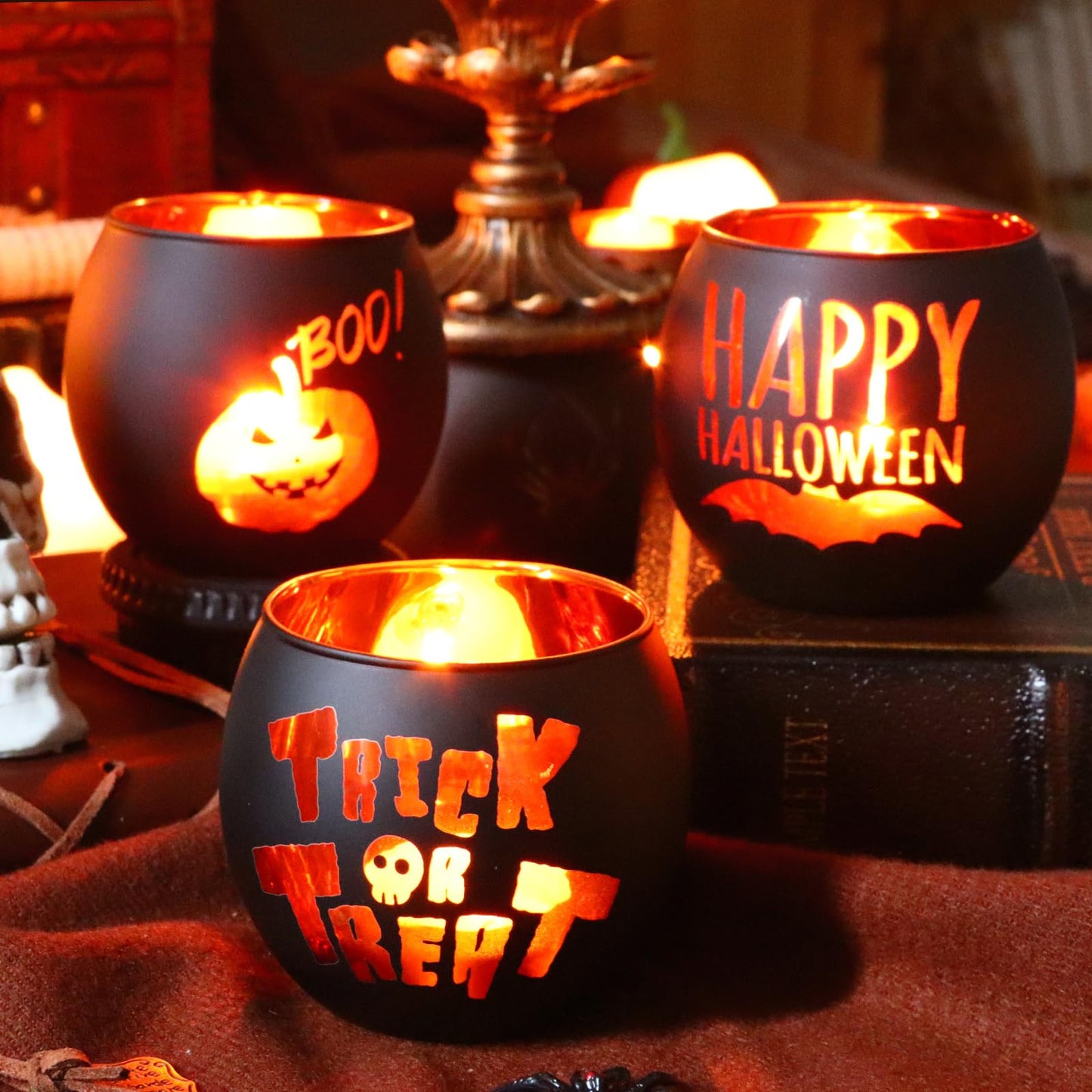 WDHODEC Halloween Candle Holders 6 Pieces Black Glass Votive Candle Holder for Halloween Wedding, Party, Table Centerpiece Décor Halloween Decorations Indoor and Outdoor