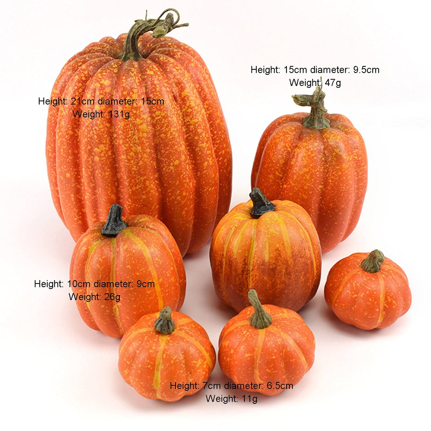7Pcs Artificial Pumpkins of all Styles Halloween Decoration Rural Style Farmhouse Foam Pumpkin Harvest Season Thanksgiving Day is Suitable for Table top House Dining Table Party Decoration (Orange)