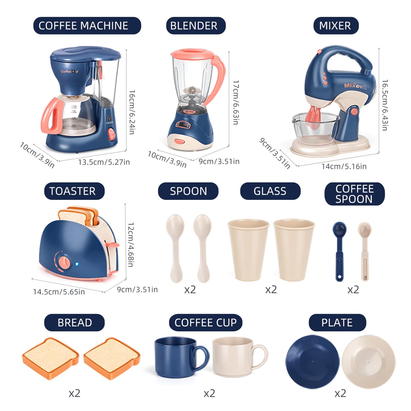 Yalujumb Pretend Play Kitchen Appliances Toy Set with Coffee Maker Machine,Blender, Mixer and Toaster with Realistic Light and Sounds for Kids Ages 4-8