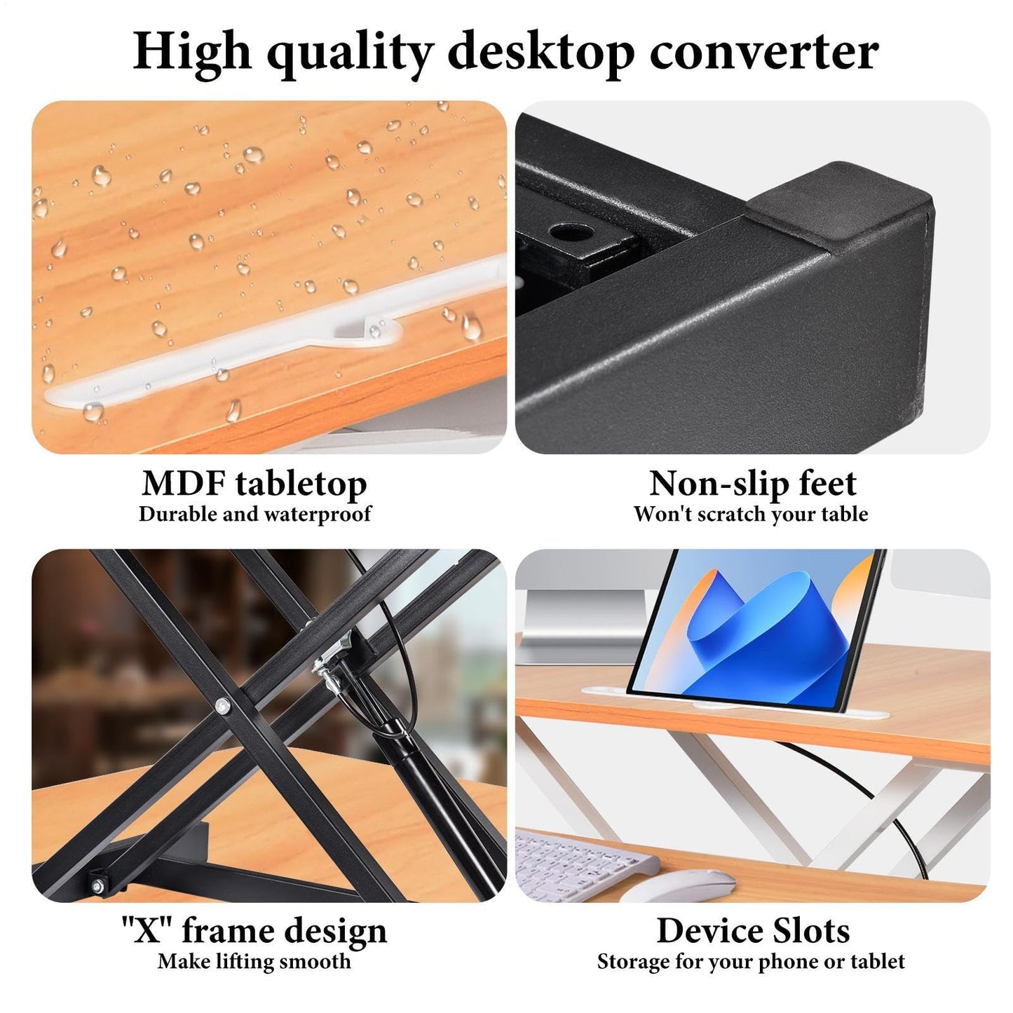 37 Inch Standing Desk Converter - Manual Pneumatic Spring, Two Monitor Stable Standing Desk Converter,5.9” To 18.8” Height Adjustable Laptop Workstation With Keyboard Tray For Home, Company(Log Color)