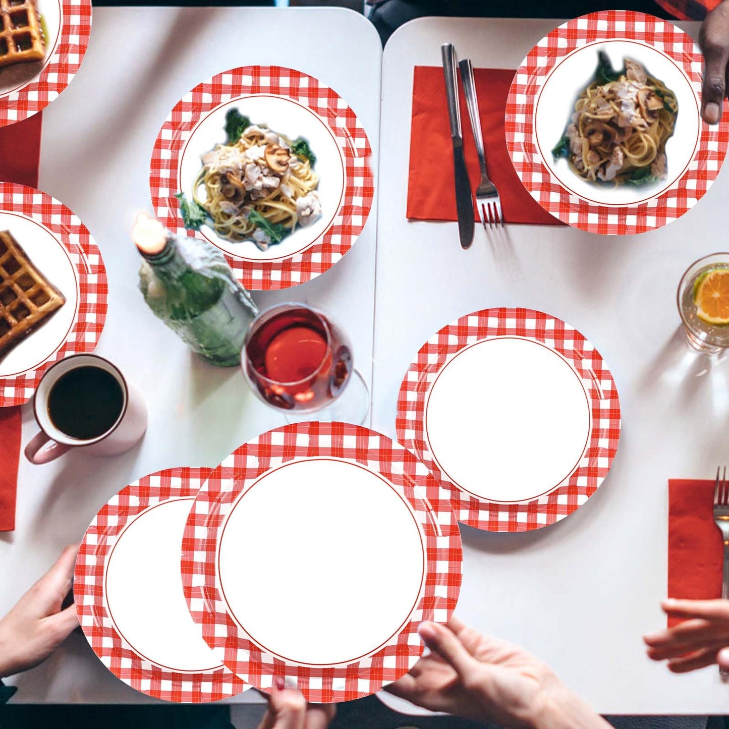 50 Pcs Red and White Gingham Paper Plates 9" Red Gingham Checkered Plaid Dessert Plates Disposable Red and White Gingham Party Supplies for Picnic Barbecue Baby Shower Birthday Party Decorations