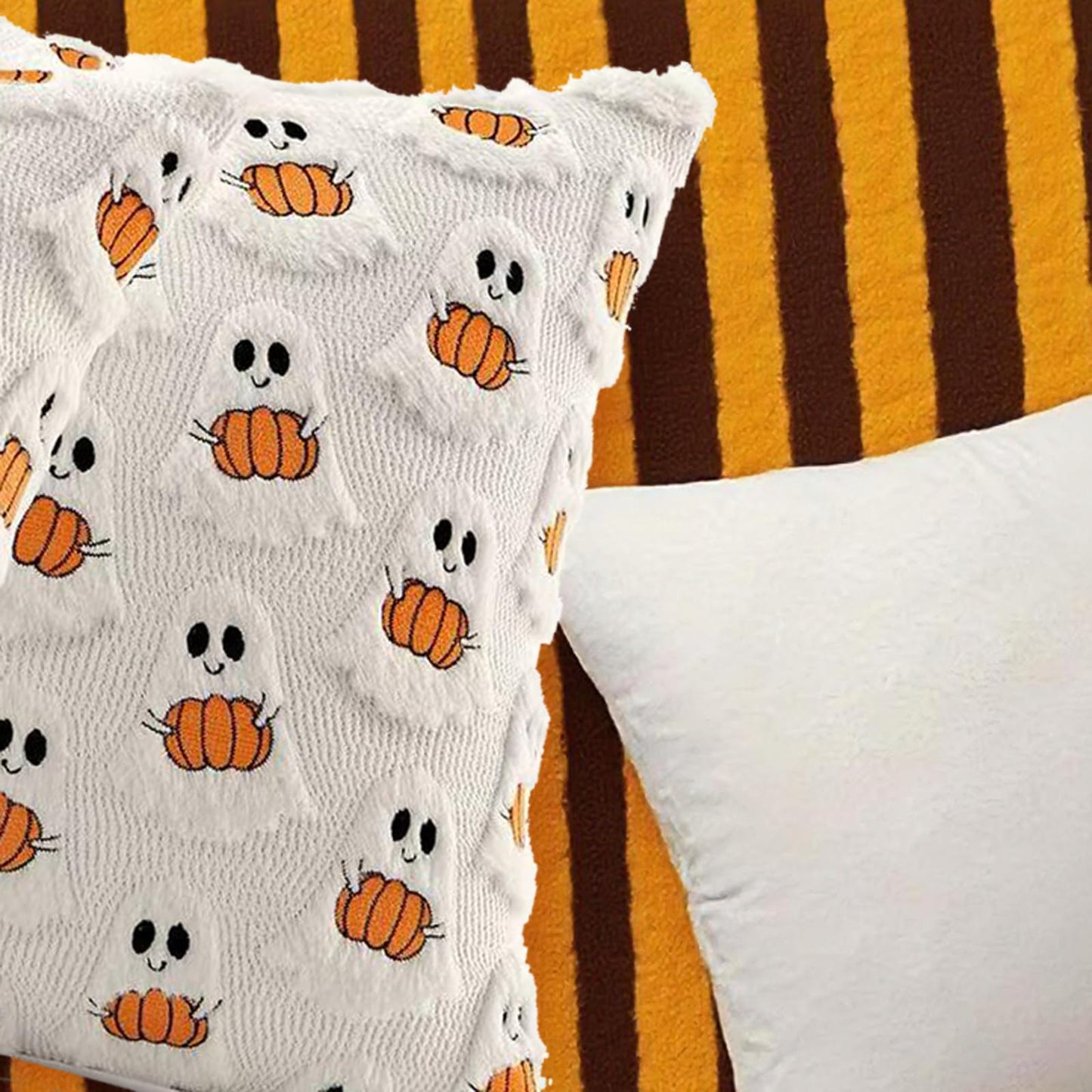 XLMJDZQ Halloween Decor Throw Pillow Covers Set of 2-18x18 Inches Ivory Cute Ghost Hugging Pumpkin, Plush Soft for Spooky Season & Cozy Fall Decor