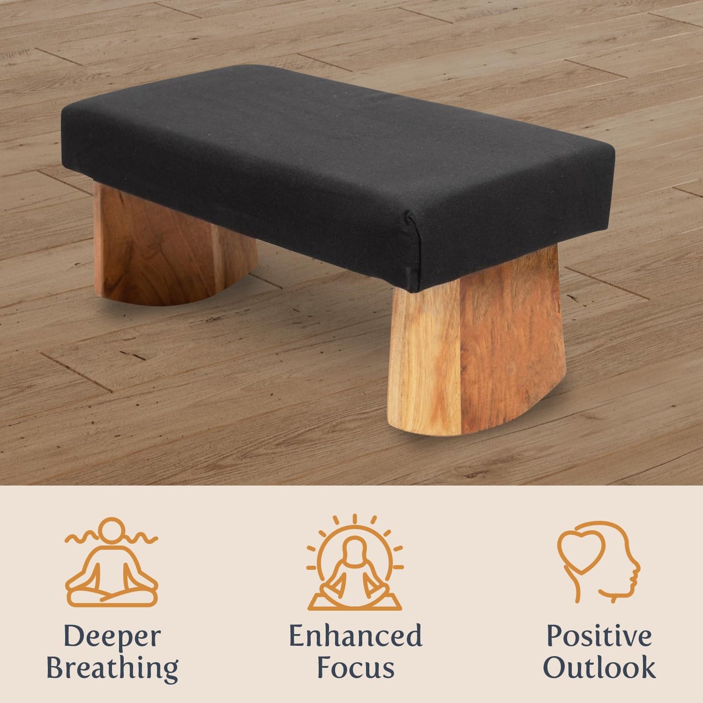 Waterglider International Meditation Bench (Zen Black), Seiza, Sustainable Acacia Wood with Curved Bottom Edges for The Perfect Posture, Meditation Stool, Prayer Bench, Meditation Chair, Yoga Stool