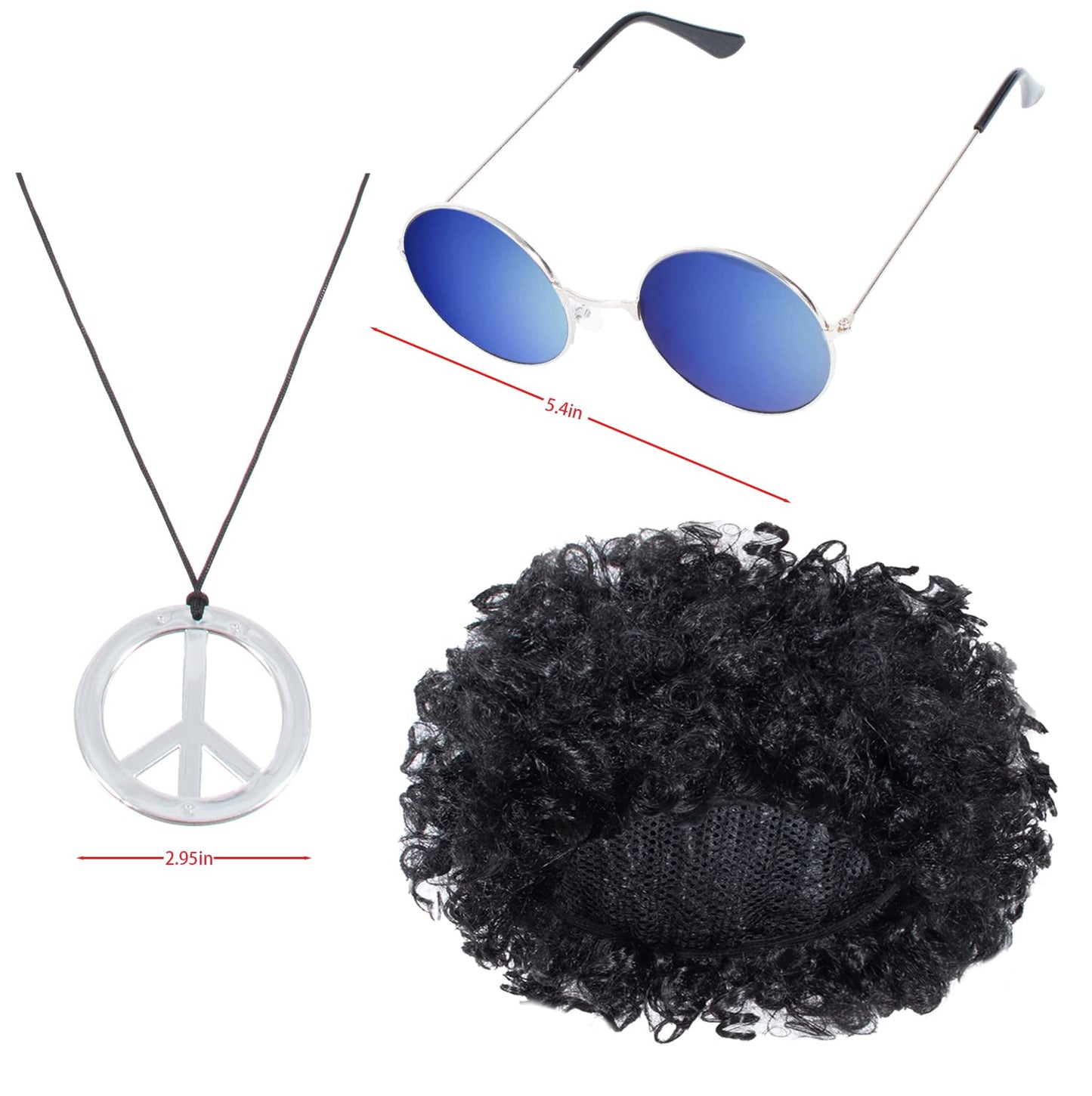 4 PCS Hippie Costume for Mens 60s 70s T-Shirt Afro Wig Accessories Set for Party Cosplay XL Orange