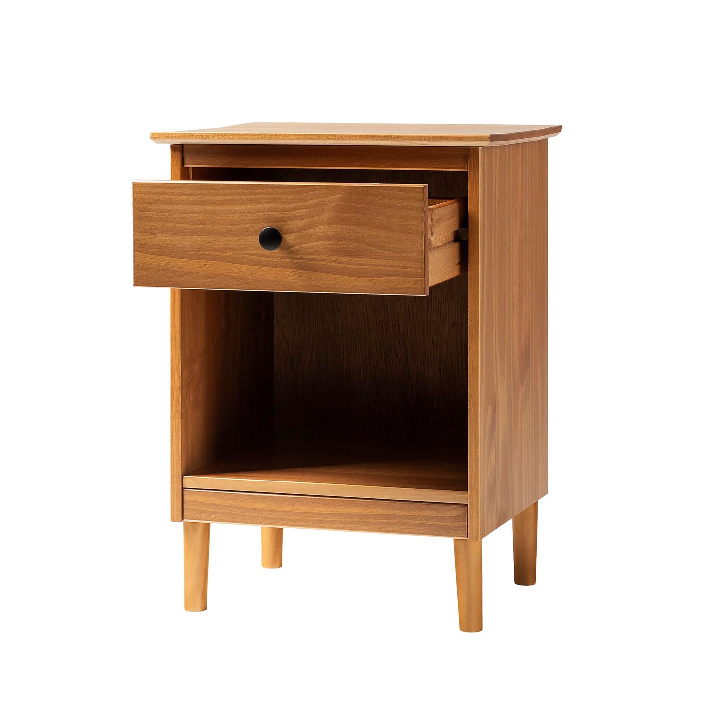 Walker Edison Traditional Wood 1 Drawer Nightstand Side Table Bedroom Storage Drawer and Shelf Bedside End Table, 18 Inch, Caramel