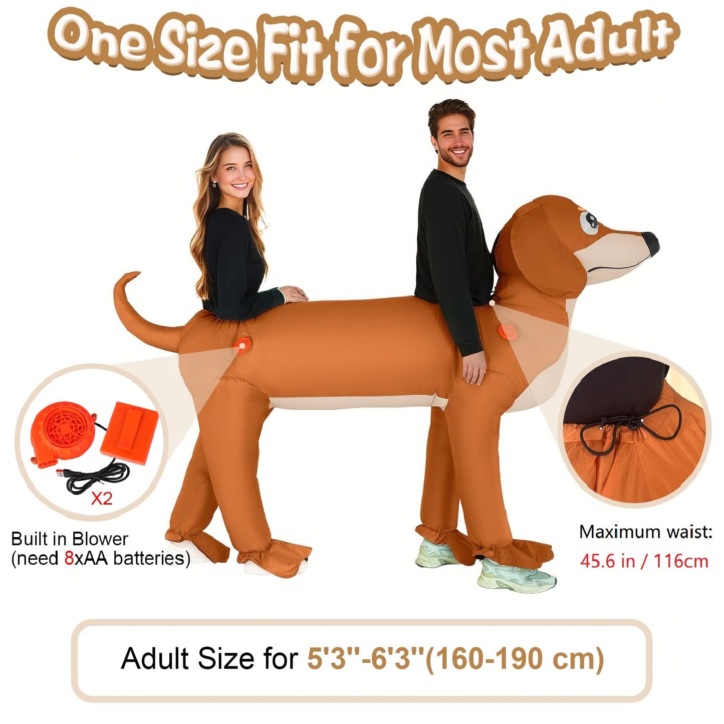 XYJKIDSES Couple Inflatable Dachshund Costume for Adult Halloween Blow Up Costumes 2 People Funny Dog Costumes for Men Women Cosplay
