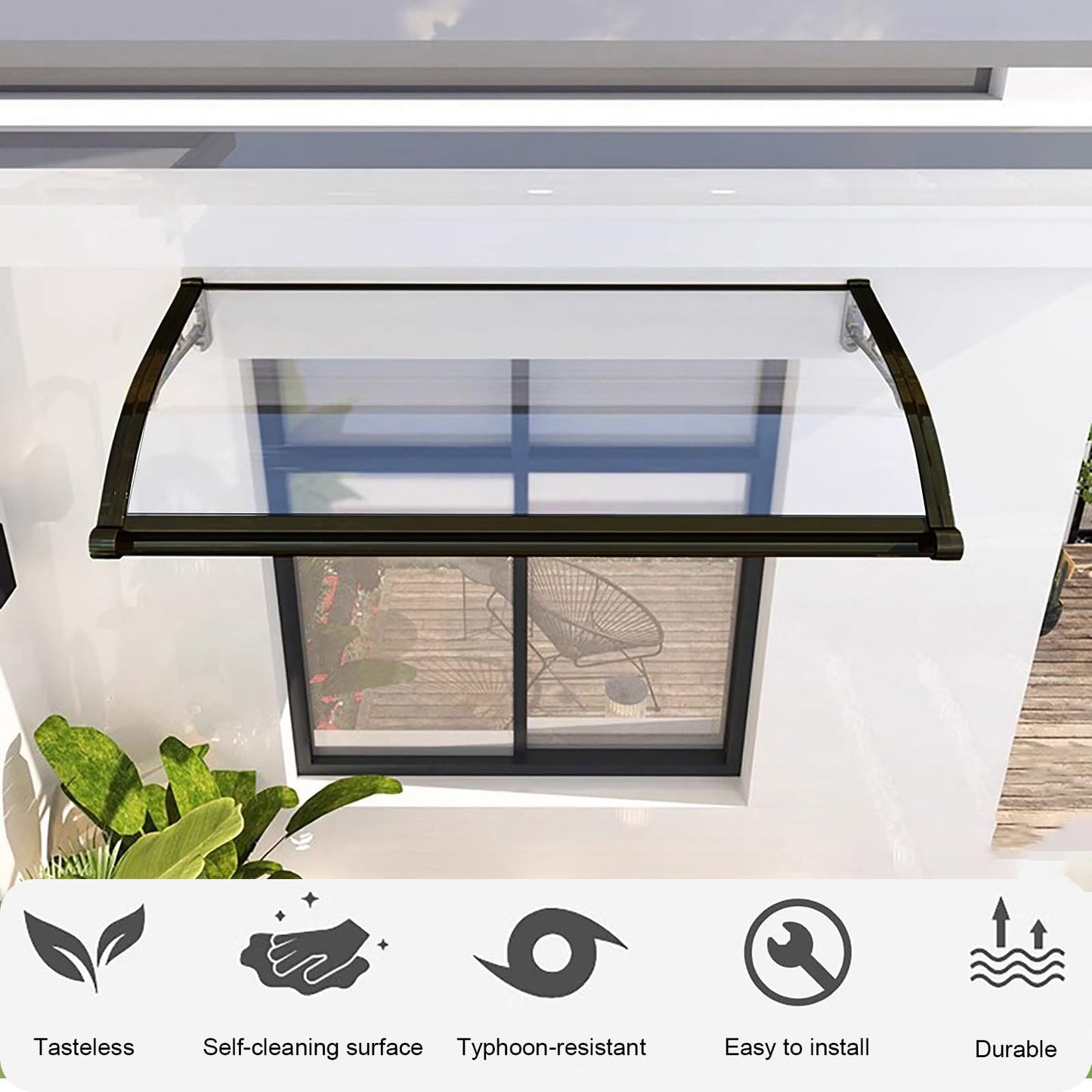 Window Awning Front Door Canopy, Outdoor Awning, Back Porch Garden Awning, Aluminum Alloy Large Sink, Modern Silent Polycarbonate Cover, Patio Porch Awning-Brown-60x60cm/24 x24