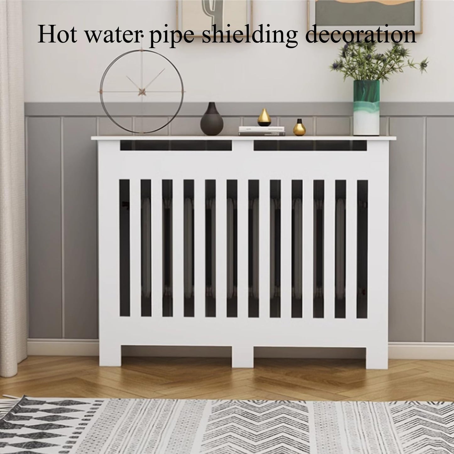 White Modern Wall Cabinet, Modern Radiator Cover, Vertical Slatted Grill Cabinet Shelf, Radiator Cover Heating Forcert for Office, Living Room, Bedroom, Hallway (100 * 90 * 25cm/39.4 * 35.4 * 9.8in)