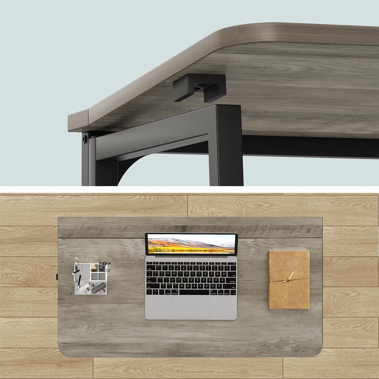 WOHOMO Folding Desk, Small Foldable Desk 31.5" for Small Spaces, Space Saving Computer Table Writing Workstation for Home Office, Easy Assembly, Gray-Wash