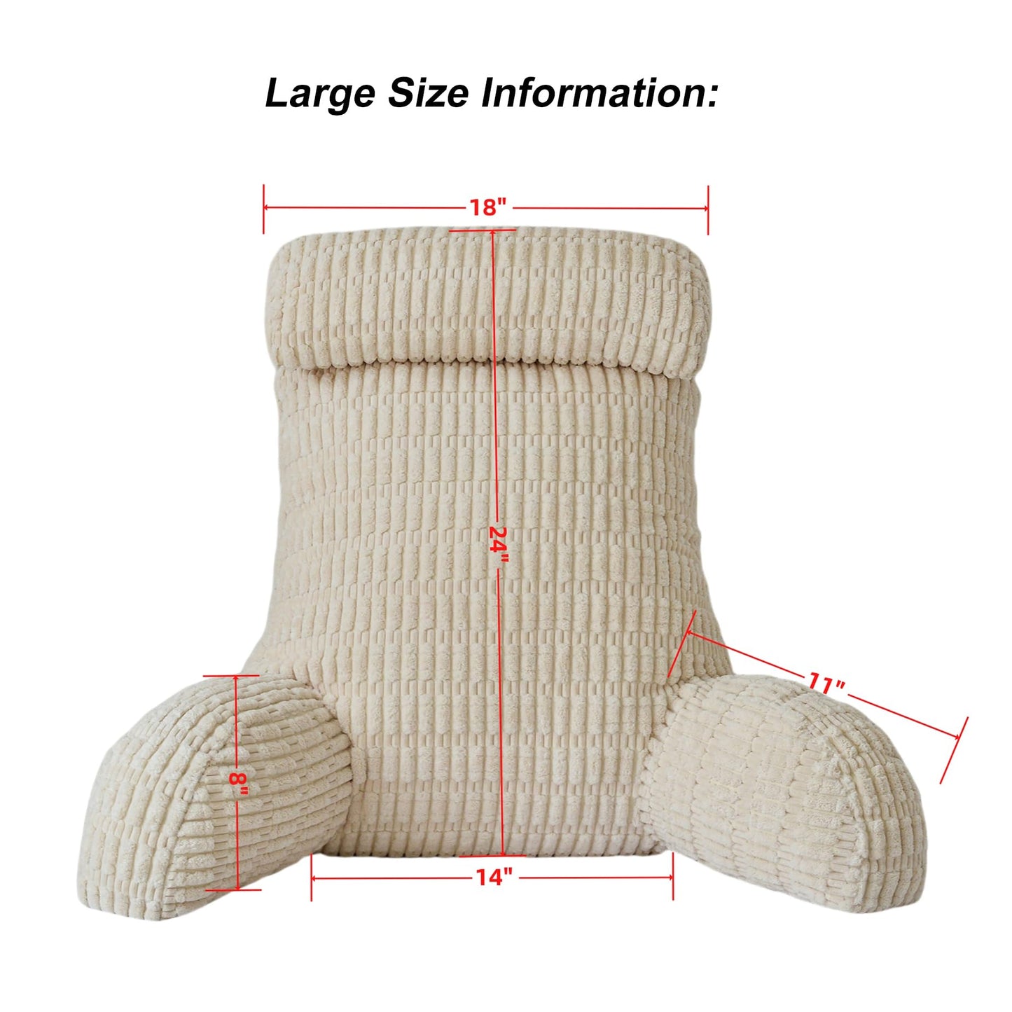 WERDIM Reading Pillow with Detachable Neck Roll, Large Back Pillow for Sitting Up in Bed Couch, Adult Bed Rest Pillow with Arms for Reading/Watching TV/Gaming, Beige