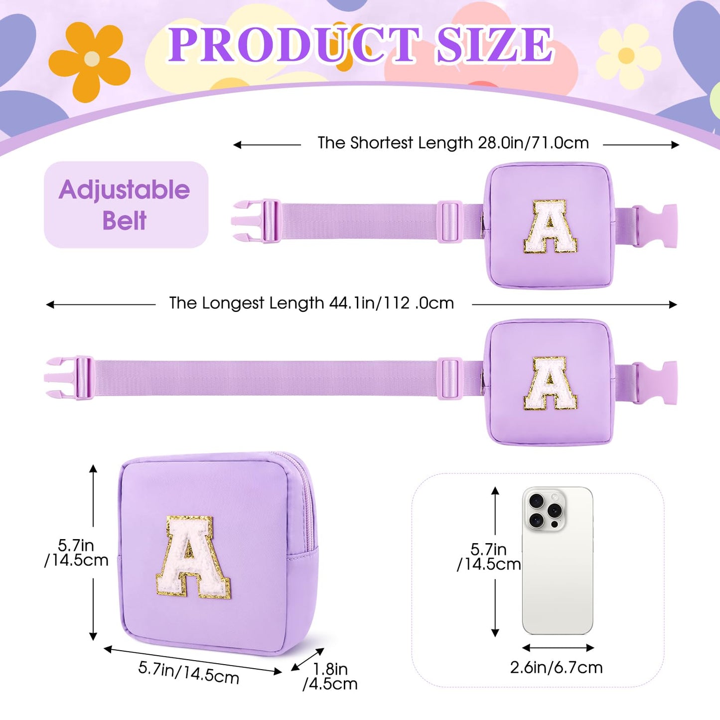 WINOWIMO Personalized Mini Fanny Pack for Kids with Sunglasses & Cute Keychain, Small Initial Belt Crossbody Bag Purse for Teen Girls, Birthday Gifts for 3 4 5 6 7 8 9 10 Years Old Kid (A, Purple)