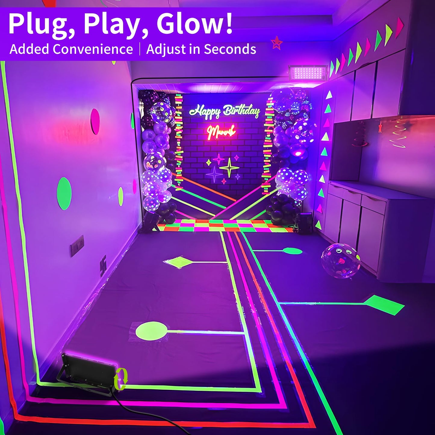 50W Black Lights with Switch+Plug, IP66 Waterproof, LED Blacklight Flood Light for Glow Party, Halloween, Bedroom, Fluorescent Poster, Body Paint, 2 Pack
