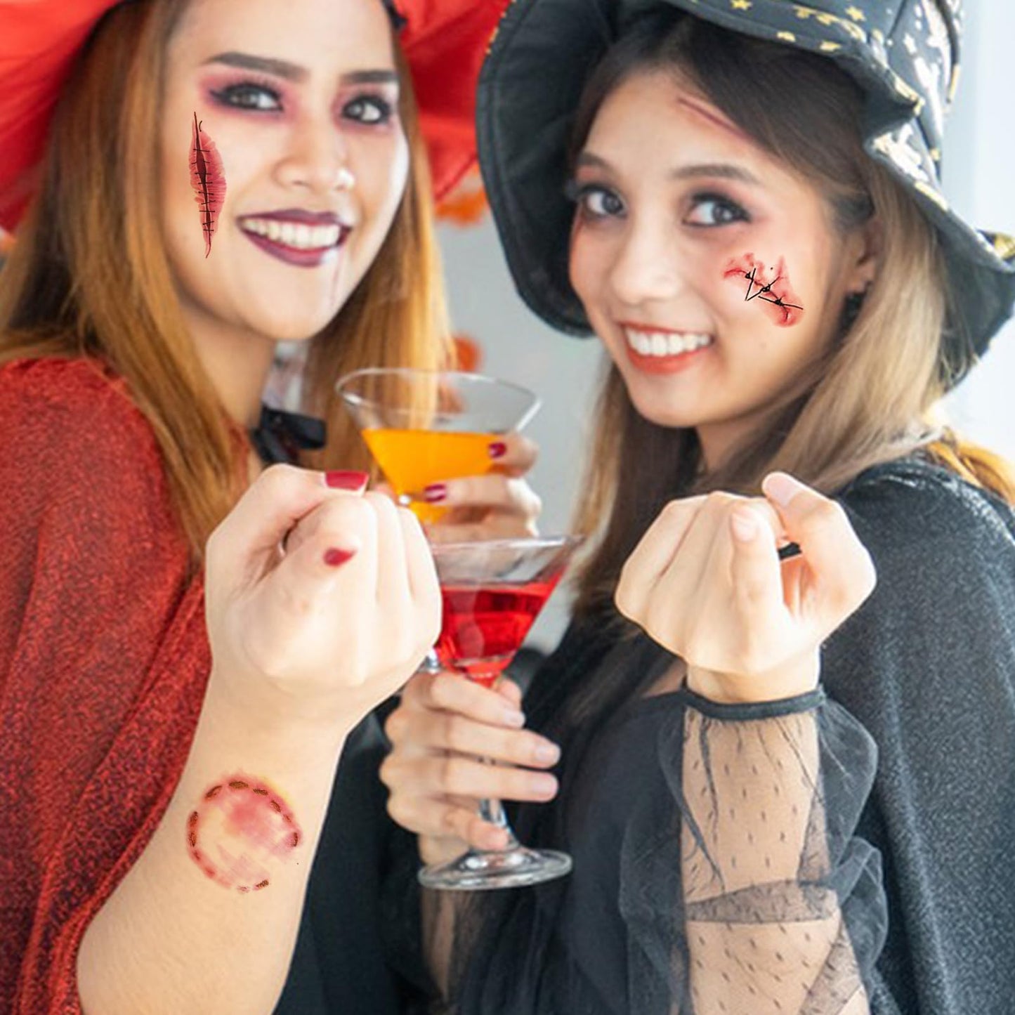 10 Sheets Halloween Zombie Scar Temporary Tattoos, Fake Bloody Wound Stitch Scab Body Face Waterproof Tattoo Stickers Masquerade Prank Makeup Props