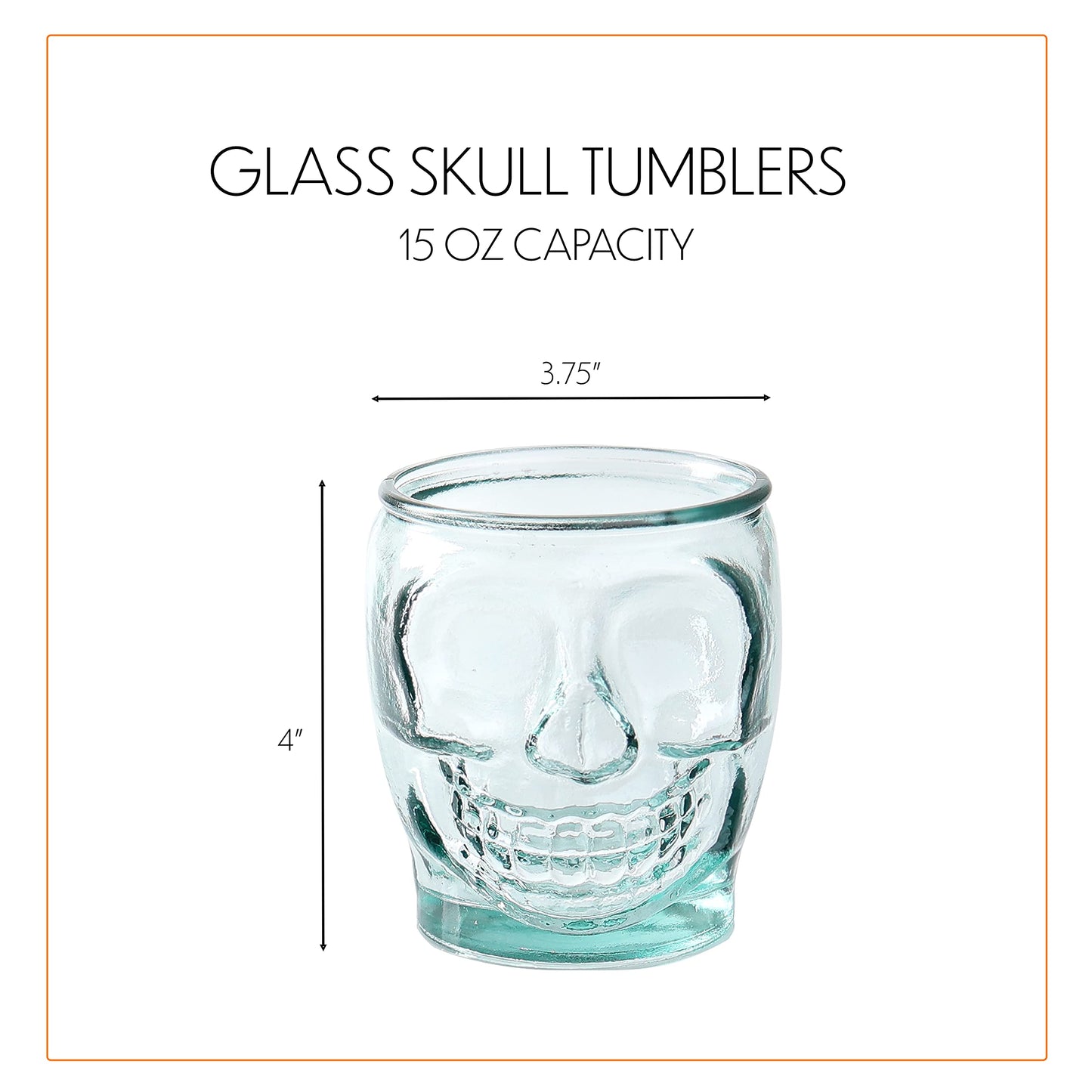 6 Pack - 15 Oz Sugar Skull Glass Summerween Tumblers - Set of 6 Creepy Drinking Cups -15 oz, Witchy Gifts, Spooky Goth Gifts For Women, - Gothic Kitchen Decor, Witchy Barware Skull Jar
