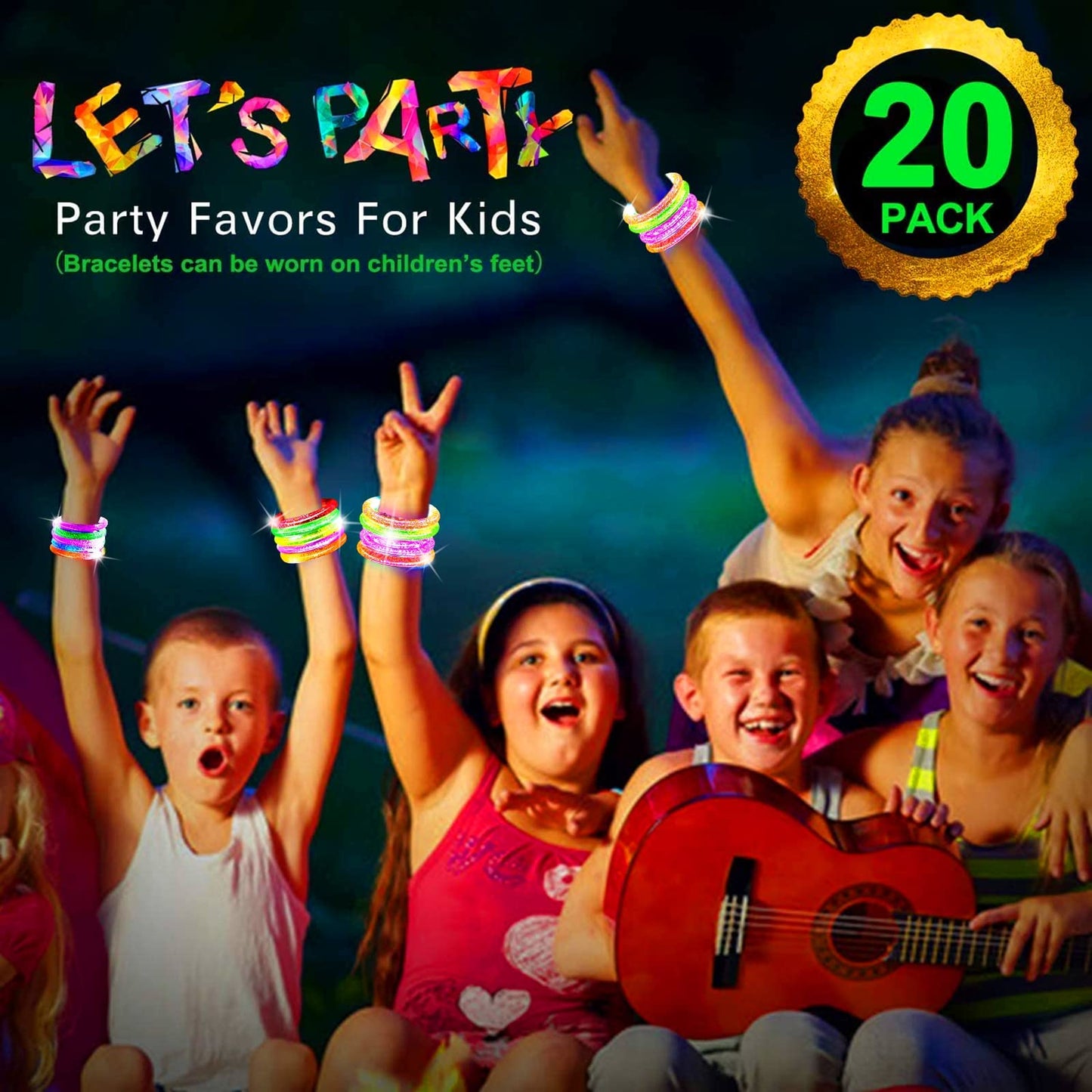 20 Pack LED Light Up Bracelets Glow in The Dark Party Supplies,Colorful Flashing Bracelet Light Up Toys Birthday Gifts Goodie Bags Fillers Pool Party Favors Toys Classroom Back to School Halloween