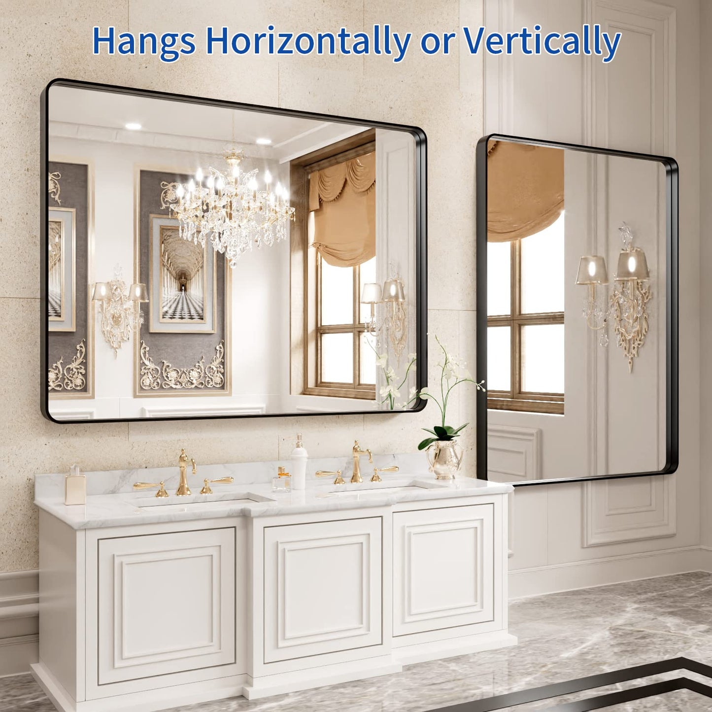 WEER Black Bathroom Mirror for Wall 40X30 Inch, Rectangular Black Metal Framed Vanity Mirror, Farmhouse Bathroom Mirror with Tempered Glass, Rounded Corner, Anti-Rust (Horizontal/Vertical)