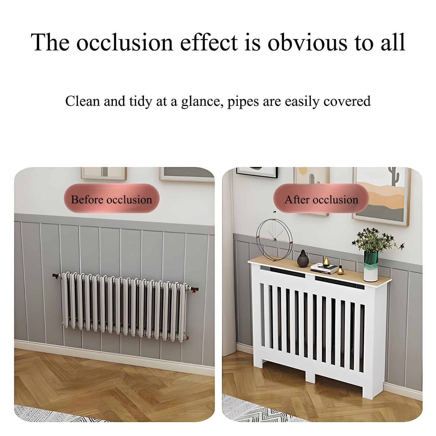White Modern Wall Cabinet, Modern Radiator Cover, Vertical Slatted Grill Cabinet Shelf, Radiator Cover Heating Forcert for Office, Living Room, Bedroom, Hallway (100 * 90 * 25cm/39.4 * 35.4 * 9.8in)