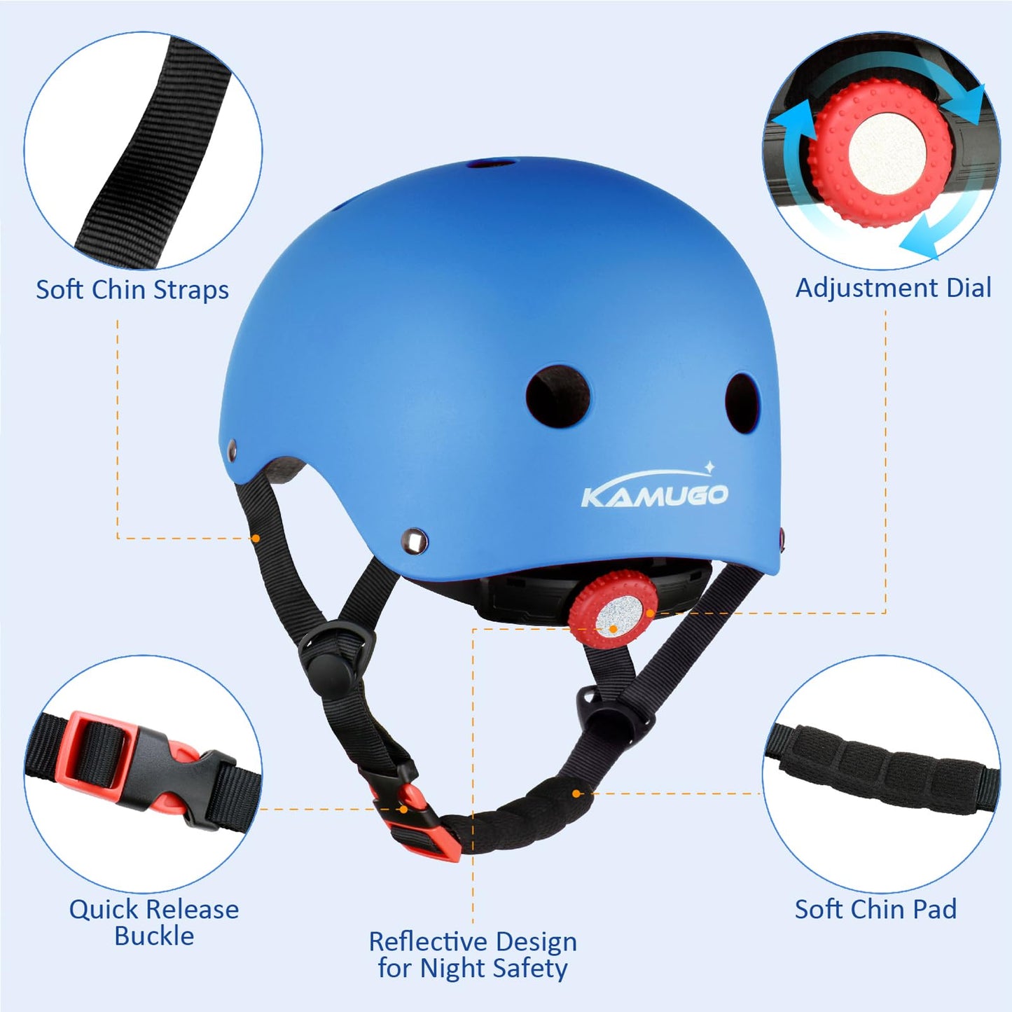 KAMUGO Kids Adjustable Helmet, Suitable for Toddler Kids Ages 2-8 Boys Girls, Multi-Sport Safety Cycling Skating Scooter Helmet (Blue, Small)