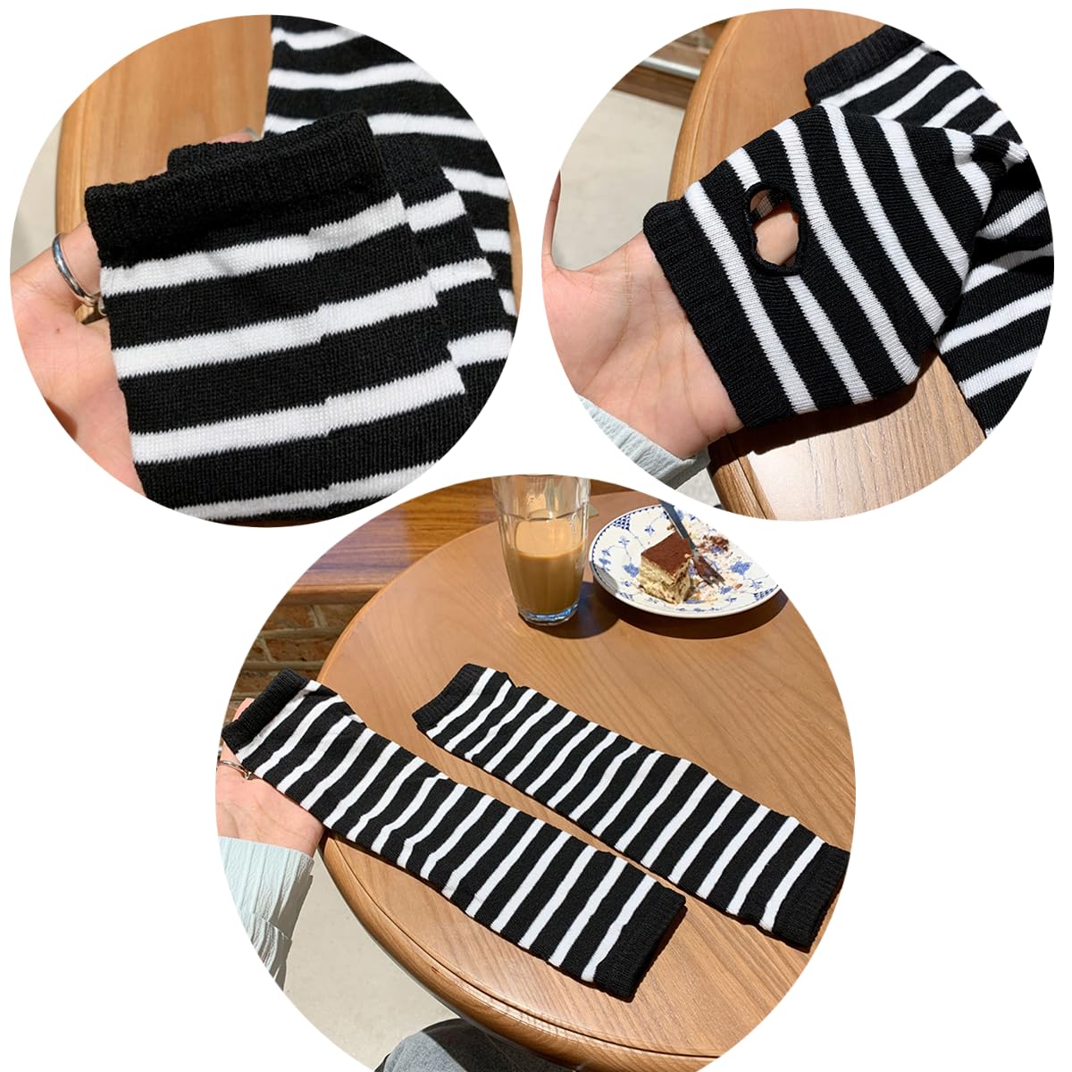 VTTDB Arm covers cute women kawaii japanese harajuku Goth Half Finger Knitted Arm Warmer Y2K Gloves Arm Sleeve for girl (black)