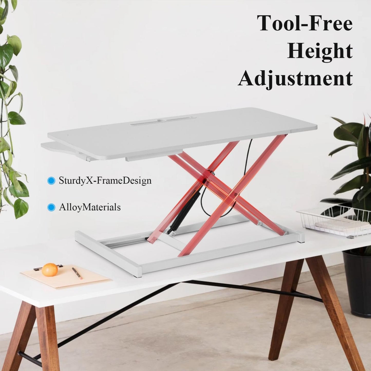 37 Inch Standing Desk Converter - Manual Pneumatic Spring, Two Monitor Stable Standing Desk Converter, 5.9” to 18.8” Height Adjustable Laptop Workstation with Keyboard Tray for Home, Company(White)