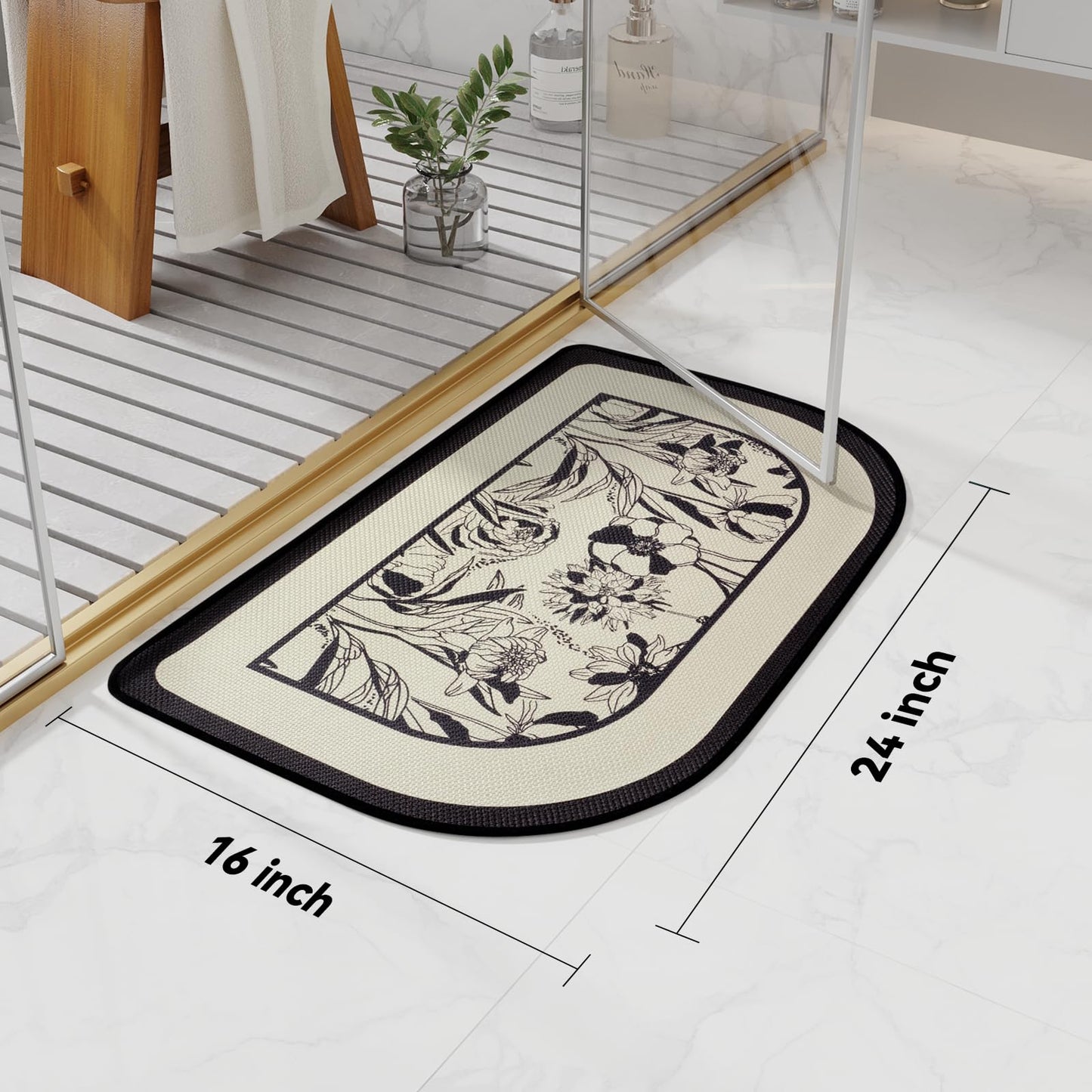 YDKGL Half Circle Bath Mat,Thin Bathroom Rugs Fit Under Door Quick Dry Non Slip Washable Bathroom Mat with Rubber Backing,Absorbent Woven Half Round Shower Rug