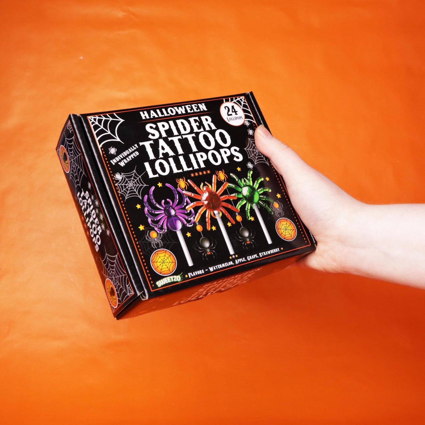 2025 Halloween Candy Party Favors, Individually Wrapped Spider Tattoo Lollipops, Trick or Treat Candies, 24 Count