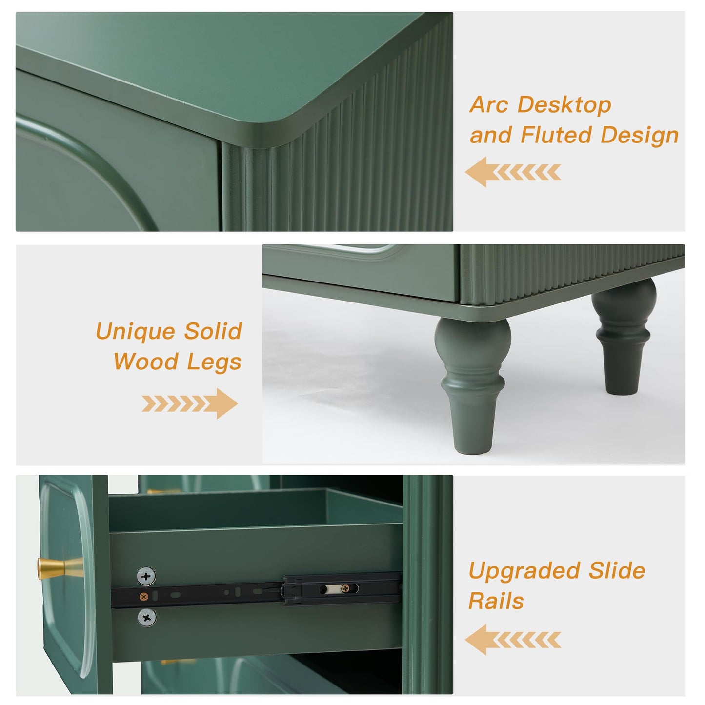 7 Drawer Fluted Dresser for Bedroom, Mid Century Modern Chest of Drawers, Wood Storage Large Dresser Organizer for Bedroom Living Room Hallway Closet, Green