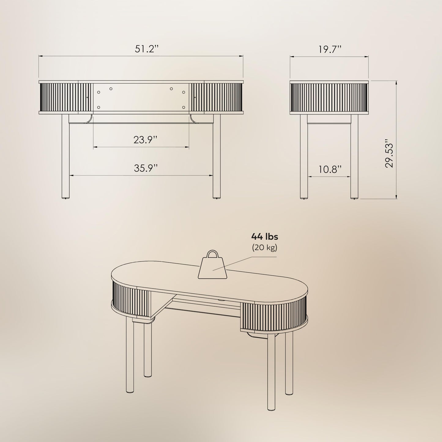 WERMO 51'' Small Wood Writing Desk and Makeup Vanity Desk with Storage and Sliding Doors - Narrow Computer and Work Table for Home Office, Modern Vanity, Oak Dressing Table for Bedroom (Oak)