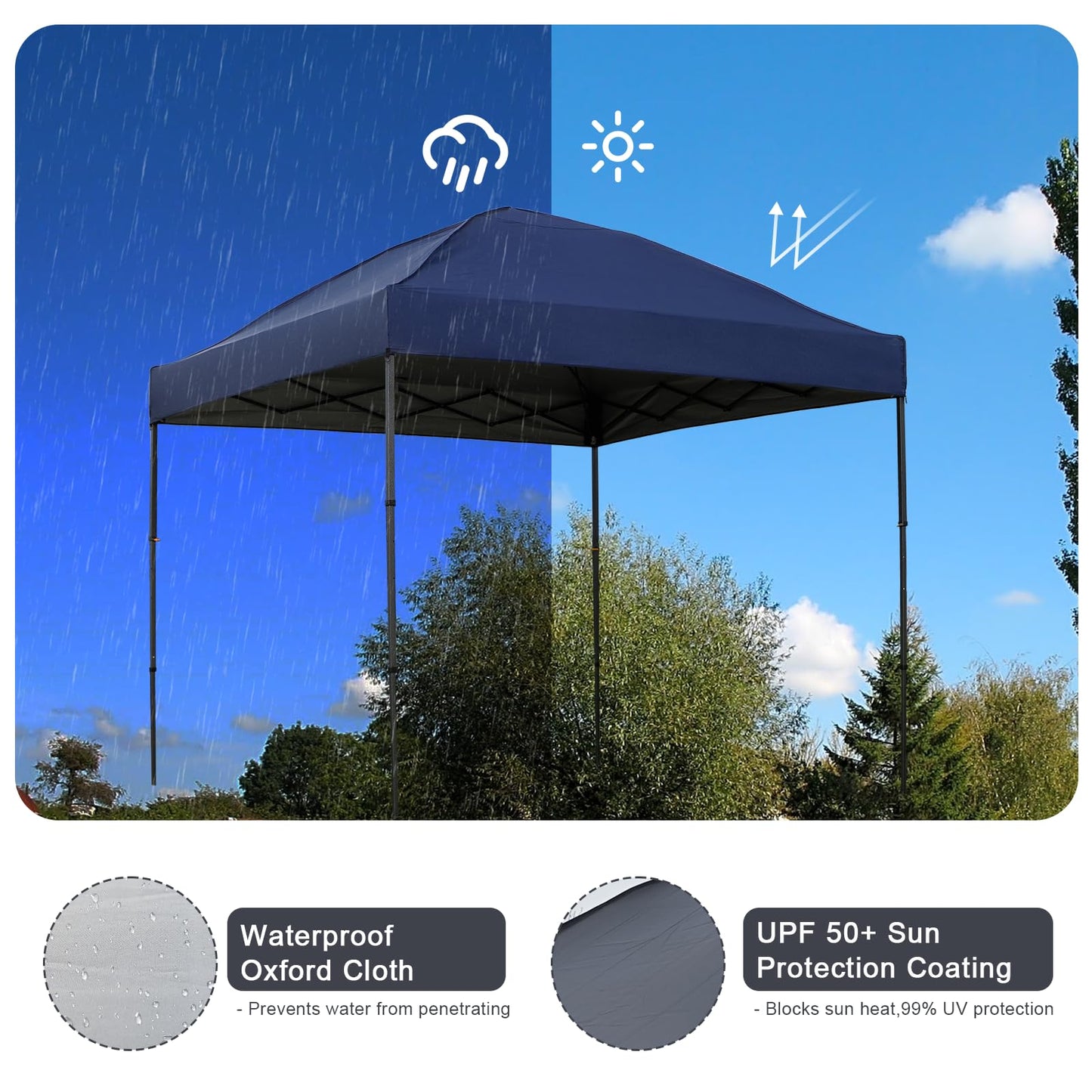 10x10 Pop Up Canopy Tent with 2 Sidewalls, Easy Up Canopy Outdoor Party Sun Shade Tent Portable Gazebo for Beach Camping Events with Carry Bag and 4 Sand Bags (Navy Blue)